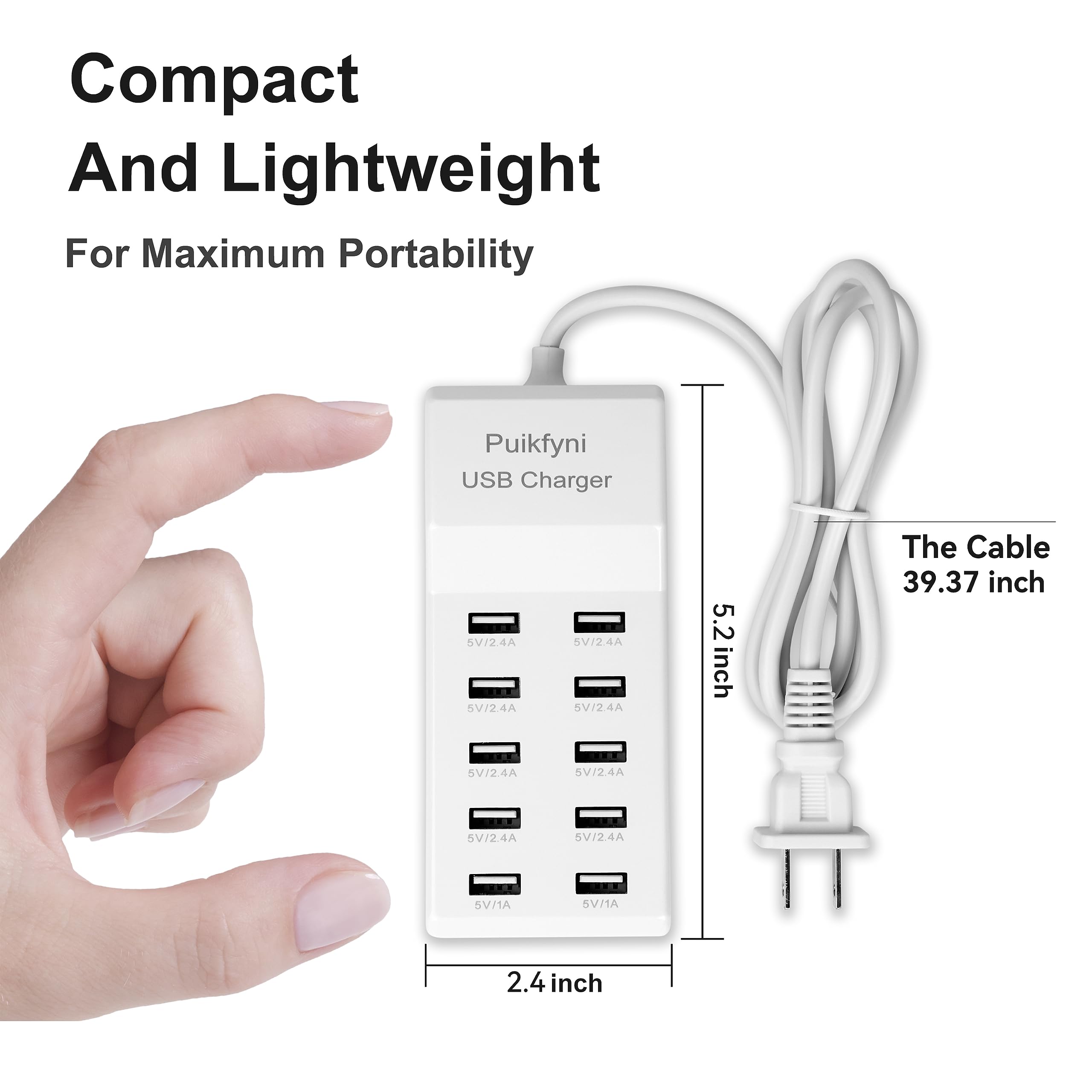 10-Port USB Charger Station - Fast Charging Hub for Multiple Devices - Smart USB Power Strip for Phones, Tablets, Smartwatches & More - White - Perfect for Home, Office & Travel Use