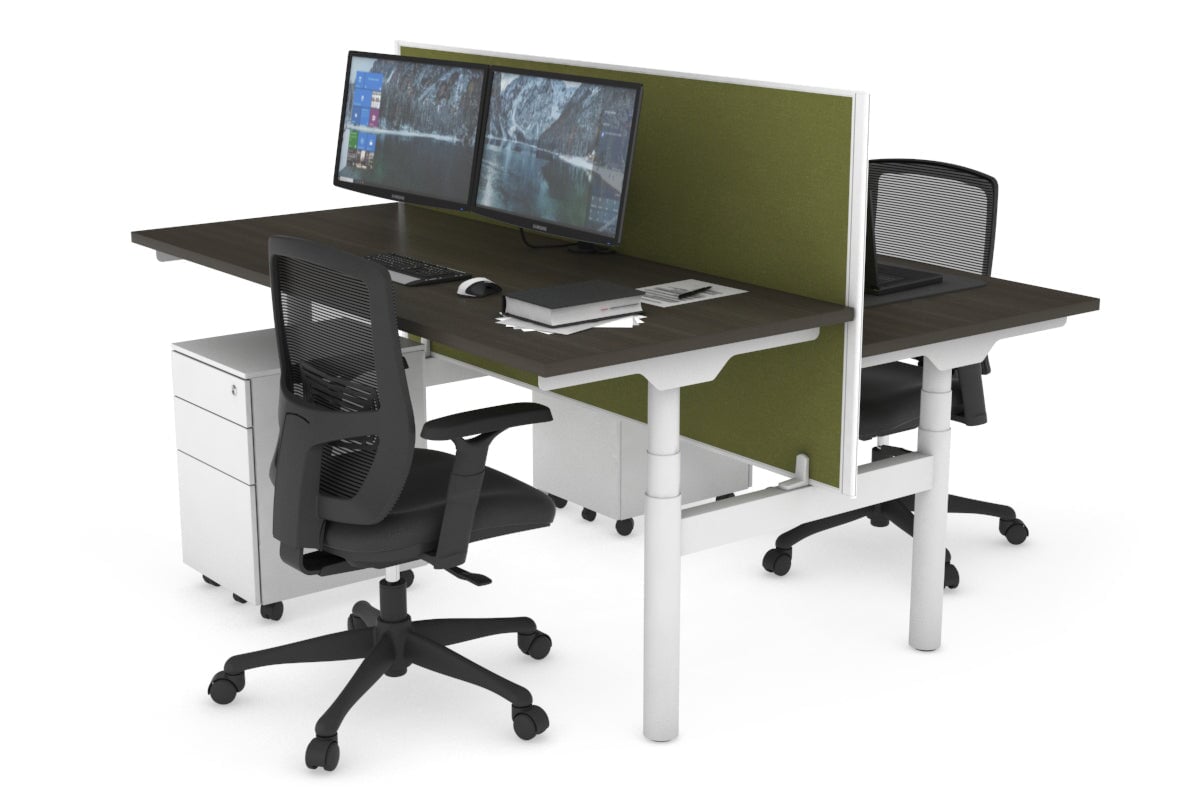 Flexi Premium Height Adjustable 2-Person H Bench Workstation - White Frame [1600L x 700W] - Ergonomic Office & Home Workspace Solution for Collaborative Teams & Remote Workers