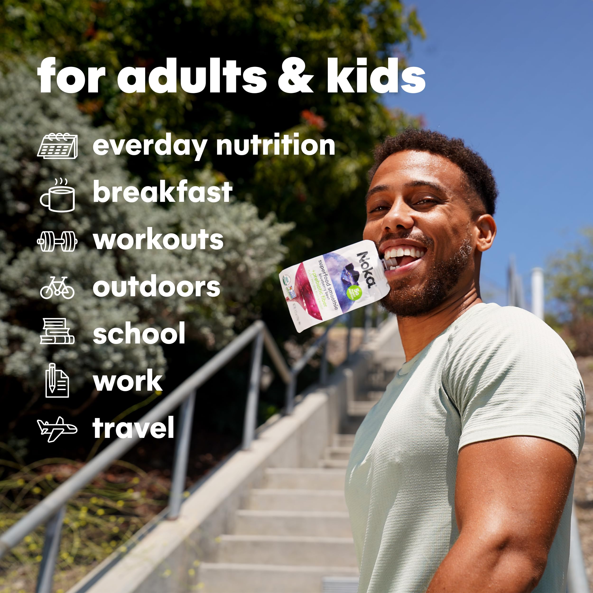 Organic Noka Superfood Fruit Smoothie Pouches - Blueberry Beet Flavor with Flax Seed, Plant Protein & Prebiotic Fiber | Vegan, Gluten Free Healthy Snacks | 6 Pack (4.22 oz each) | Perfect for On-the-Go Nutrition, Kids Lunchboxes & Post-Workout Recovery