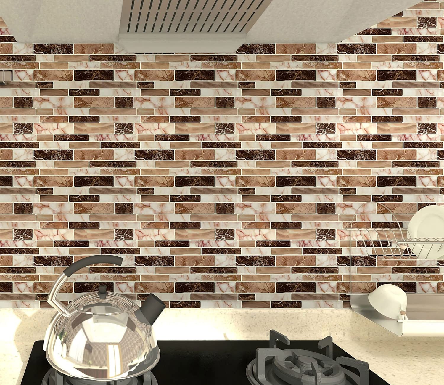 LONGKING 10-Sheet Peel and Stick Tile Backsplash - 3D Self-Adhesive Vinyl Wall Stickers for Kitchen, Bathroom, Countertop - Marble Pattern (77-Pack) - Easy DIY Home Renovation for Backsplash, Accent Walls & Furniture Upgrades