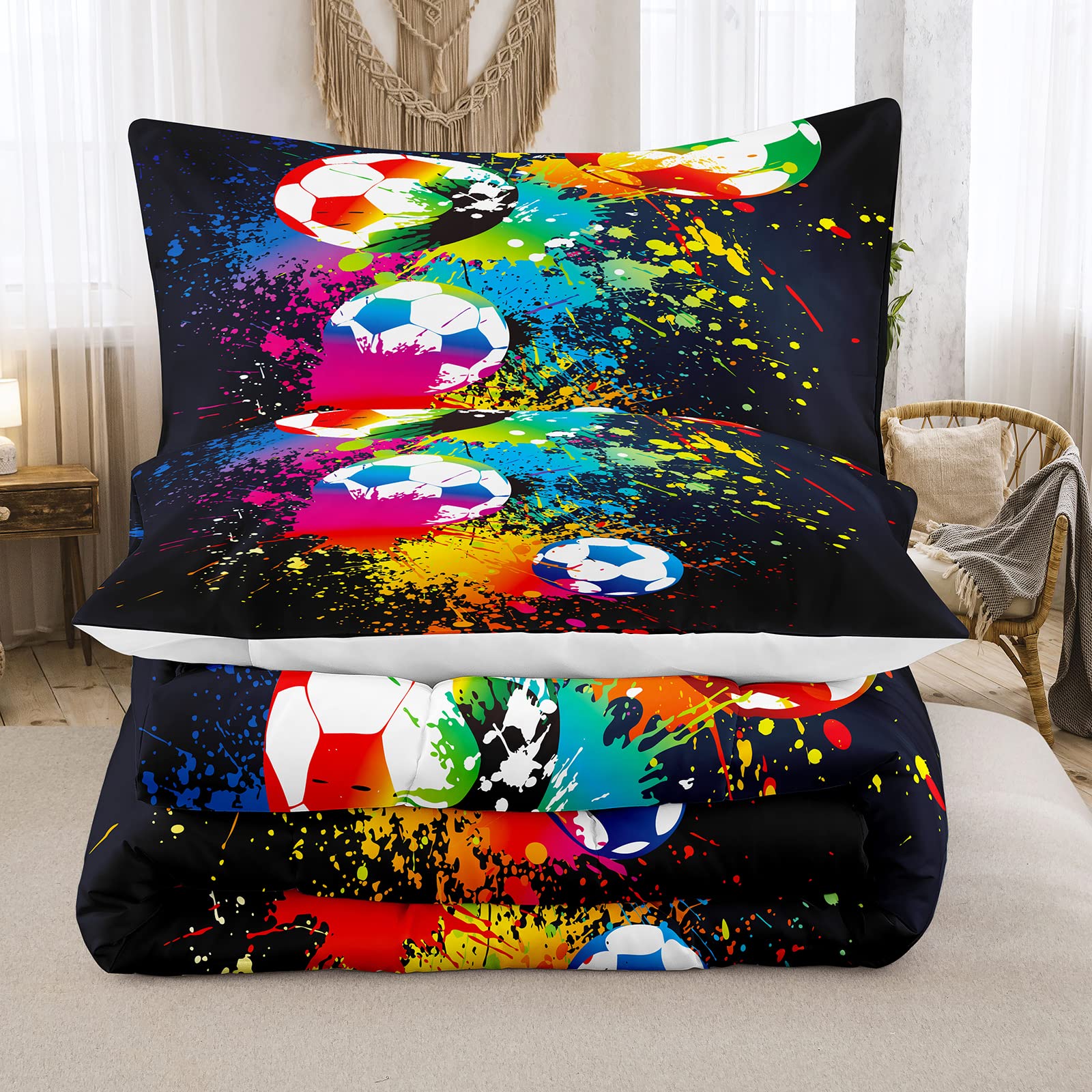 Boys Soccer Comforter Set King - Sports Bedding for Teens & Kids with Pillowcases - Perfect for Bedrooms & Dorms