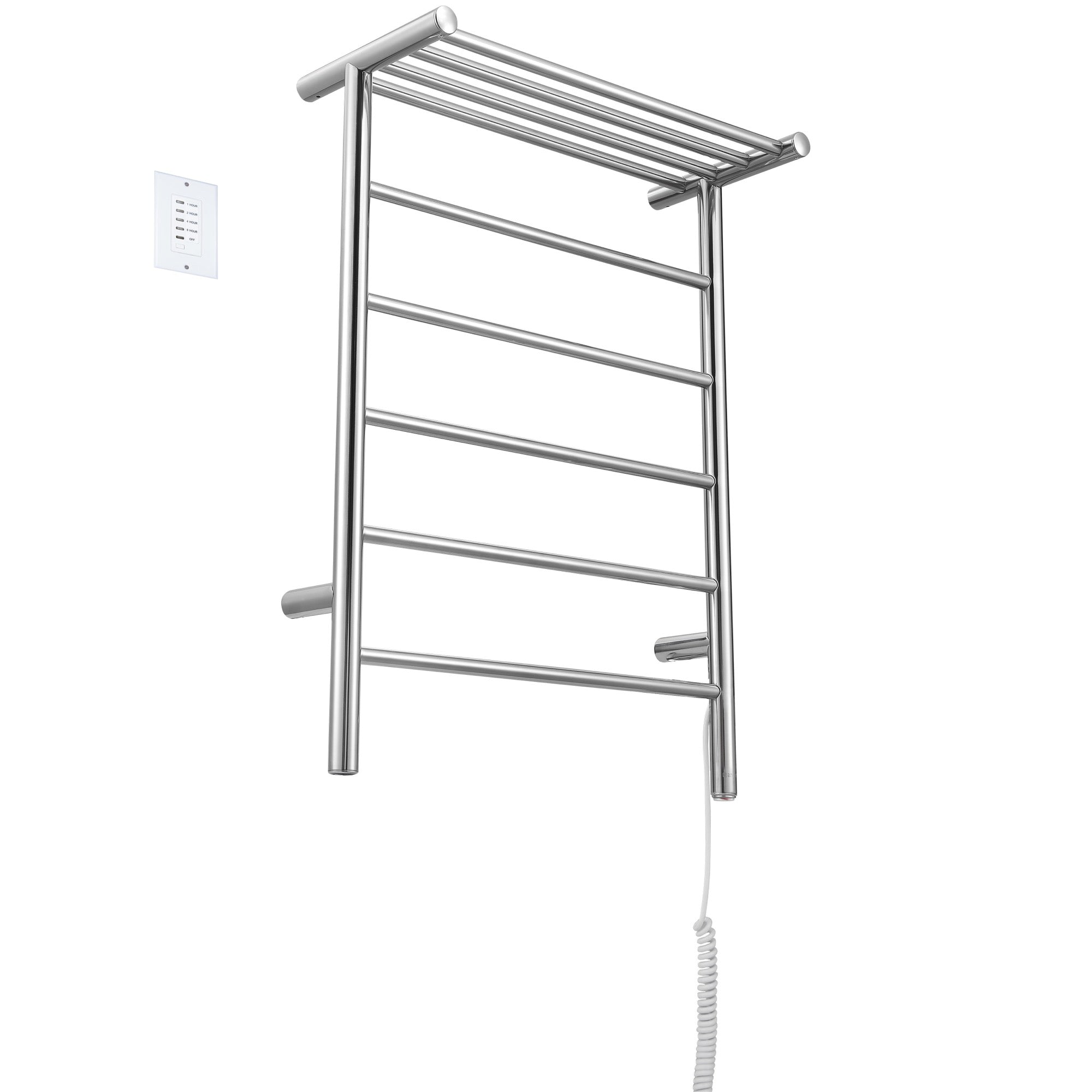Ancona Miazzo 5 Bar Plug-In & Hardwire Bathroom Towel Warmer with Shelf & Timer - Polished Stainless Steel - Perfect for Spa, Luxury Home & Hotel Bathrooms