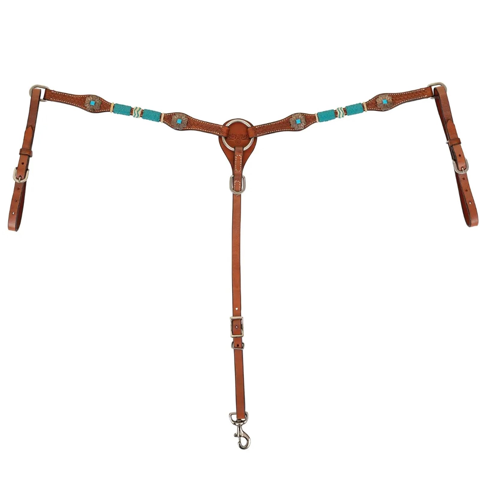 Circle Y Turquoise Western Horse Breast Collar - Adjustable Double Leather Ply Tack for Round Up & Ranch Work | 25