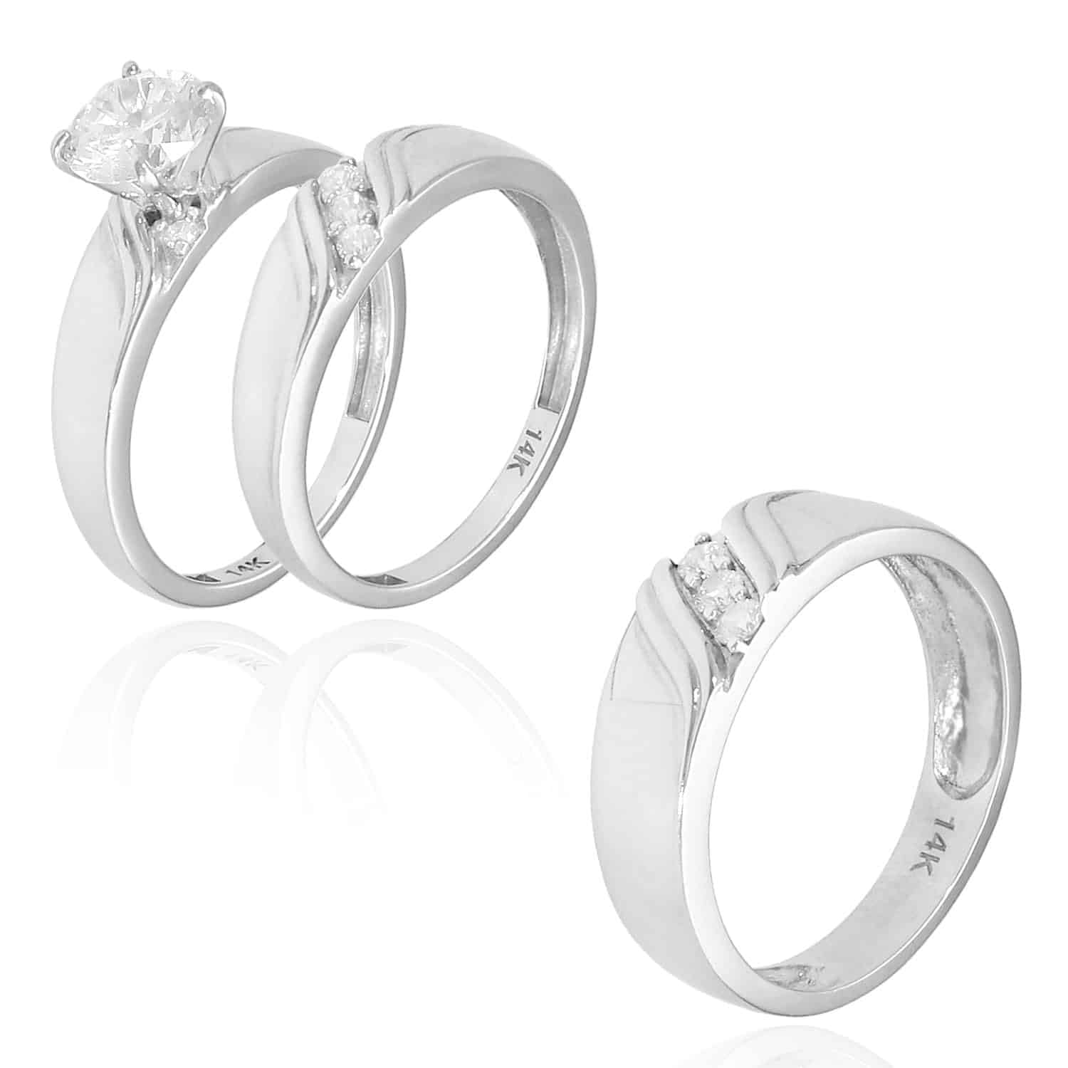 14K White Gold 1.3CTW Cubic Zirconia His & Hers Engagement Wedding Ring Set - Size 8.5 & 9 - Perfect for Proposals, Anniversaries, and Bridal Jewelry Gifts