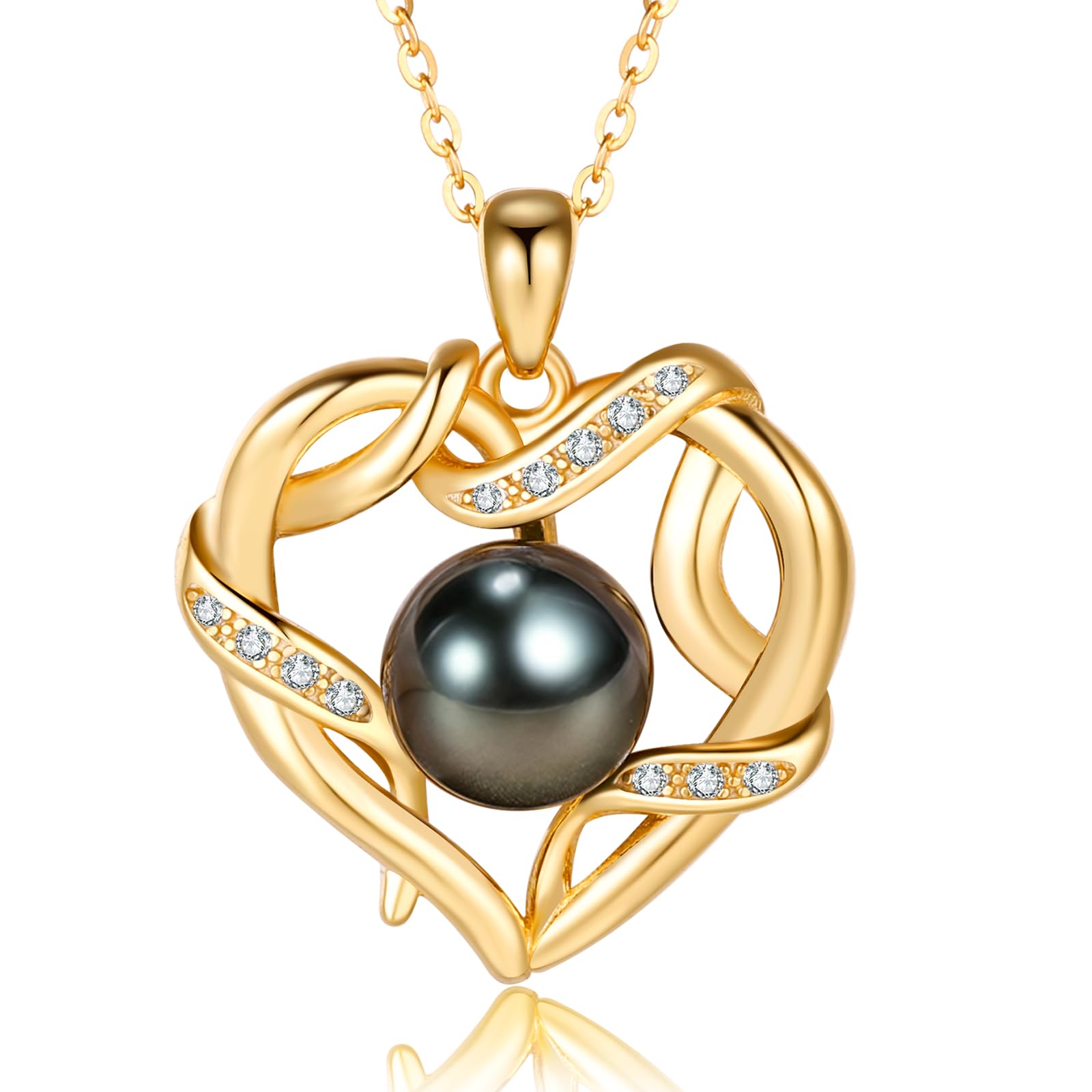 Tahitian Black Pearl Heart Necklace - 9-10mm Real Pearl Pendant for Women - Perfect Christmas, Anniversary, Birthday, Mother's Day & Valentine's Day Gift for Wife, Mom & Girlfriend - Elegant Jewelry for Special Occasions & Romantic Dates