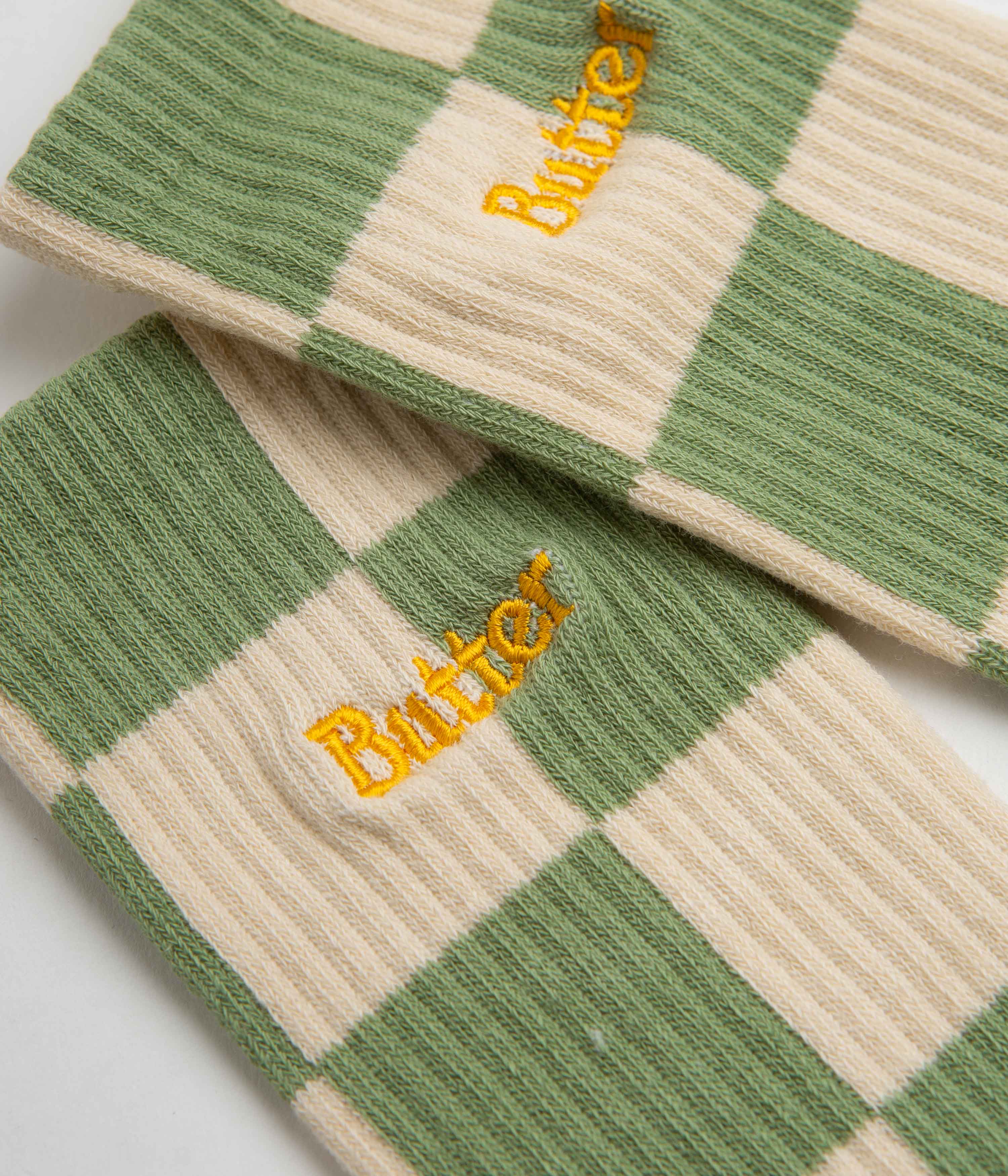 Butter Goods Checkered Socks - Cream & Sage Color - Stylish Casual Socks for Men & Women - Perfect for Everyday Wear, Street Style & Gifts