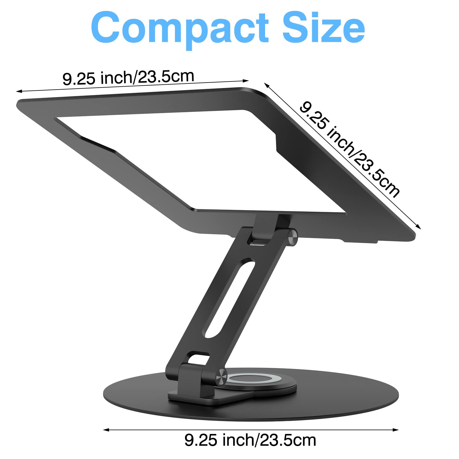 Swivel Laptop Stand for Desk - Adjustable Height, 360° Rotating Base, Foldable Ergonomic Riser, Portable Laptop Holder for MacBook & All 10-17'' Laptops, Black - Perfect for Home Office & Workspace
