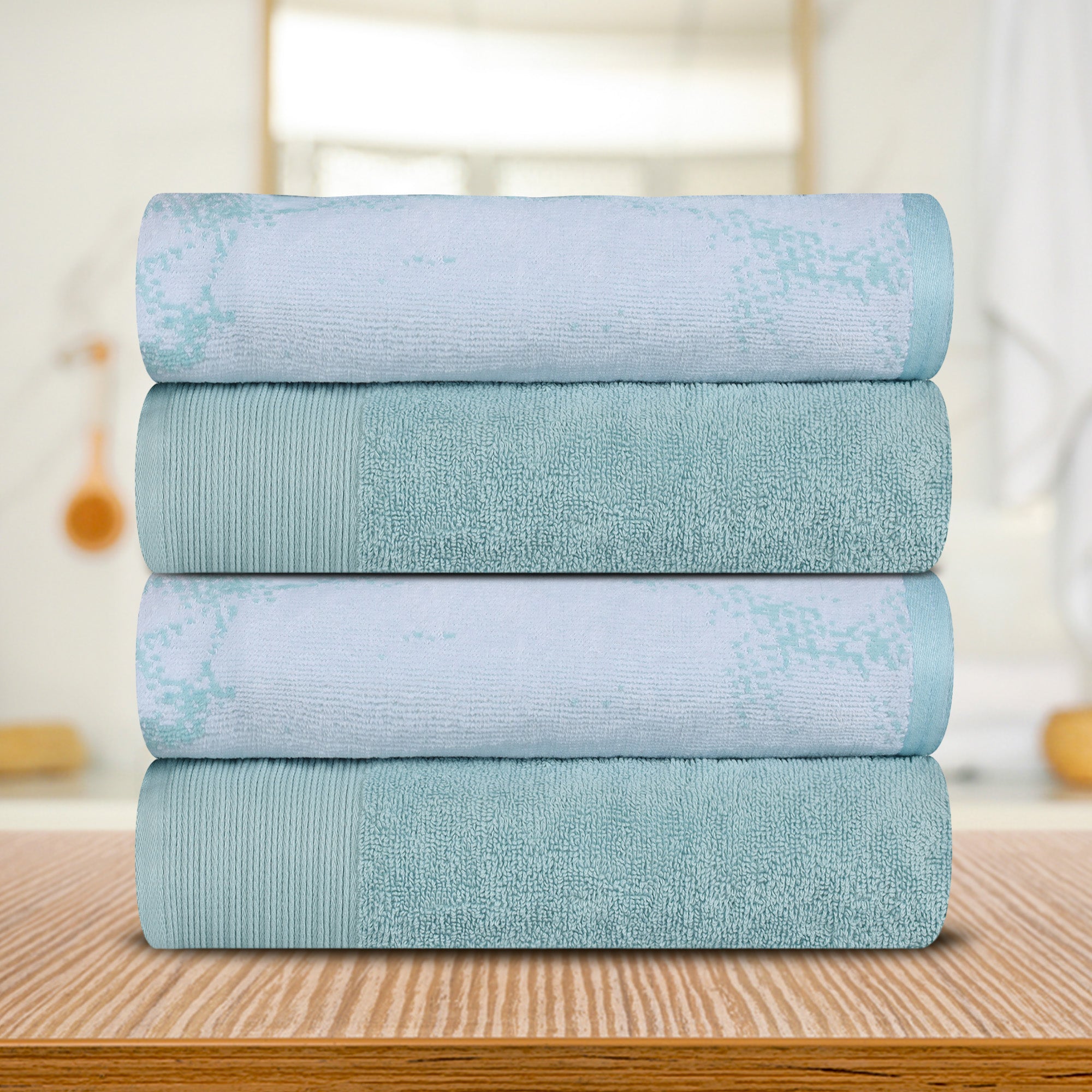 Premium 4-Piece Cotton Bath Towel Set - Soft & Absorbent Solid & Marble Design - Perfect for Spa, Bathroom & Luxury Home Decor