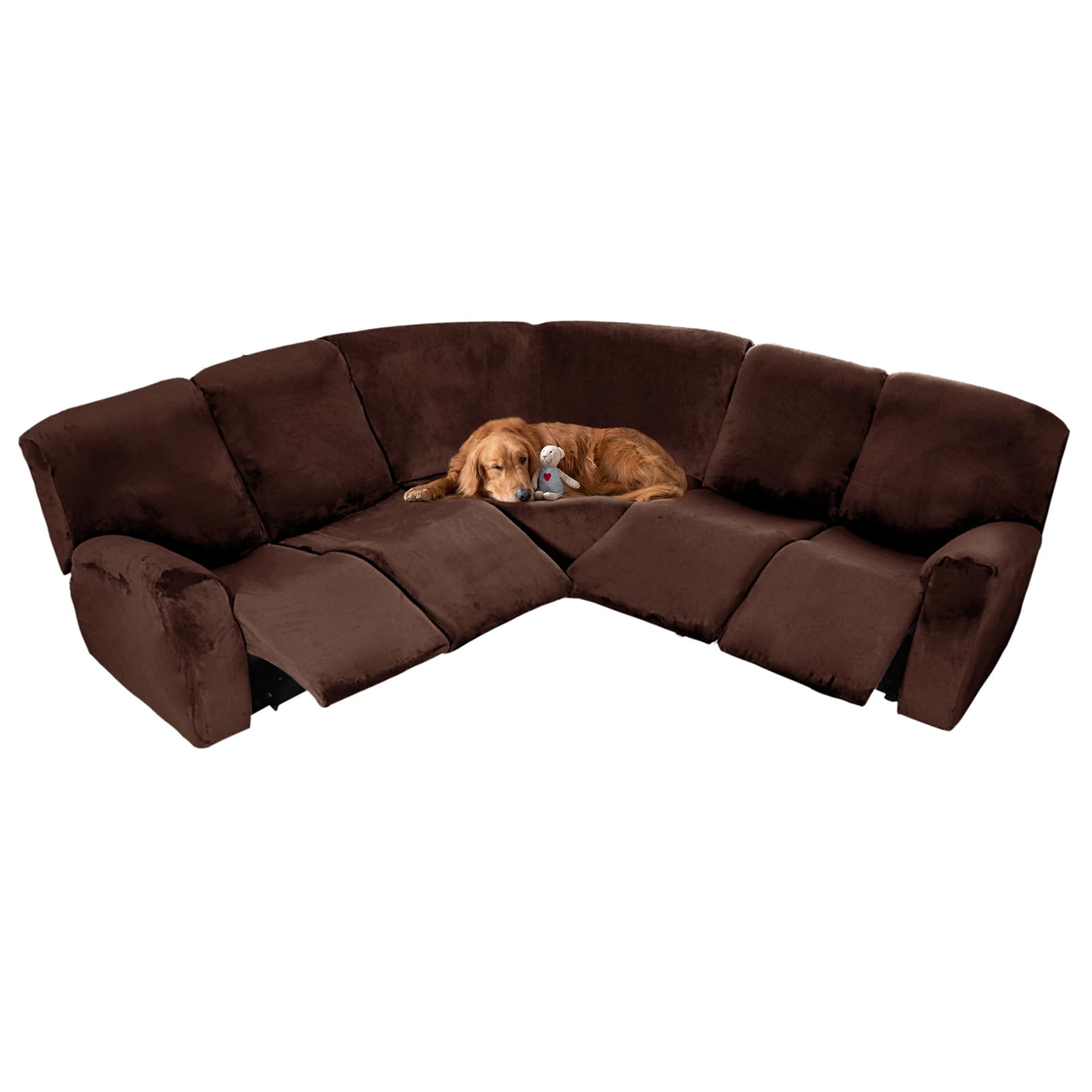 7-Piece Velvet Sectional Sofa Covers - Super Soft Anti-Slip Recliner Sofa Slipcover with Elastic Straps for Living Room, Pets & Home Decor (Brown) - Perfect for Family Gatherings & Pet-Friendly Homes