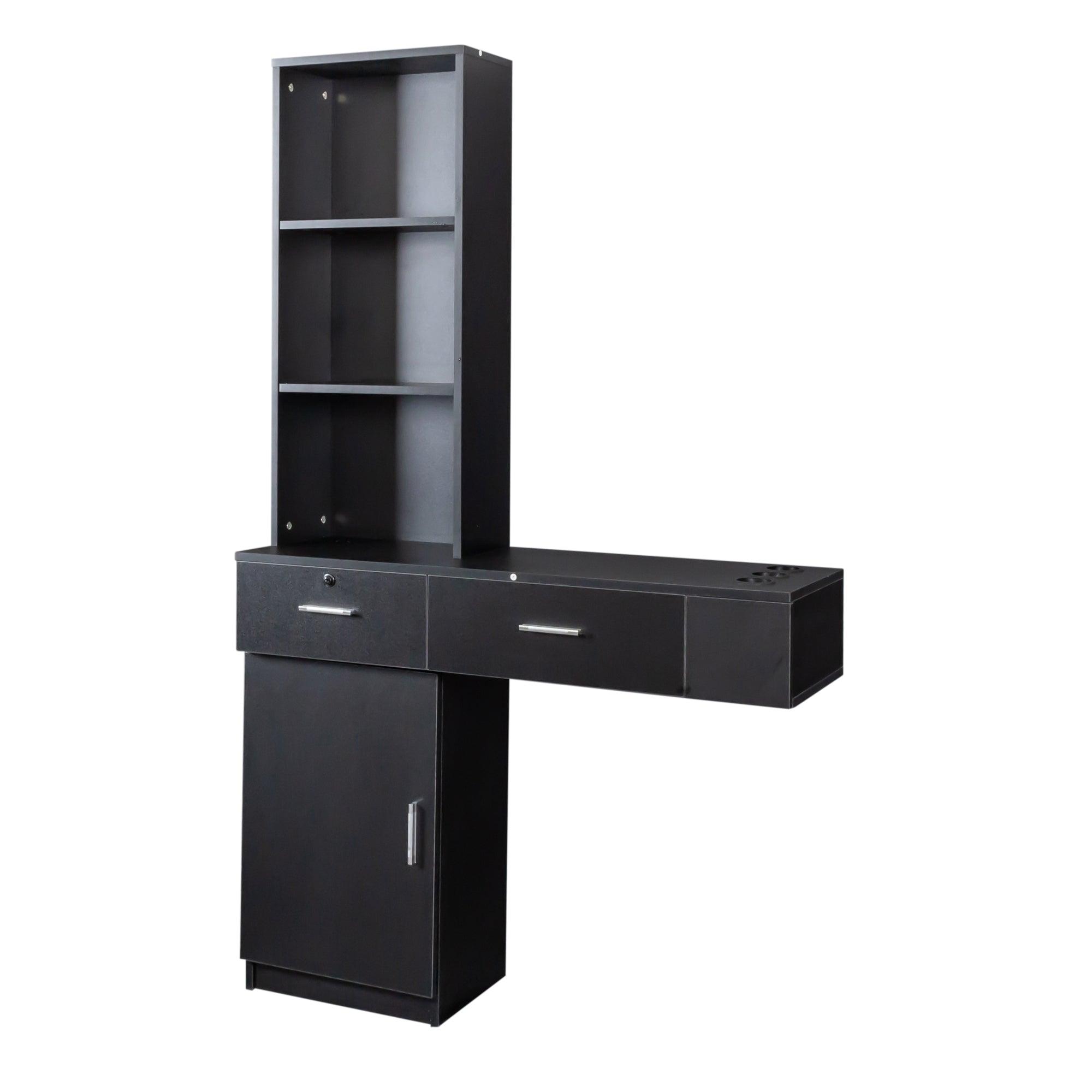 Modern Black Simple Hair Desk with Multi-Layer Storage - Large Capacity Vanity Organizer for Makeup, Jewelry & Hair Accessories | Perfect for Bedroom, Bathroom & Dressing Room