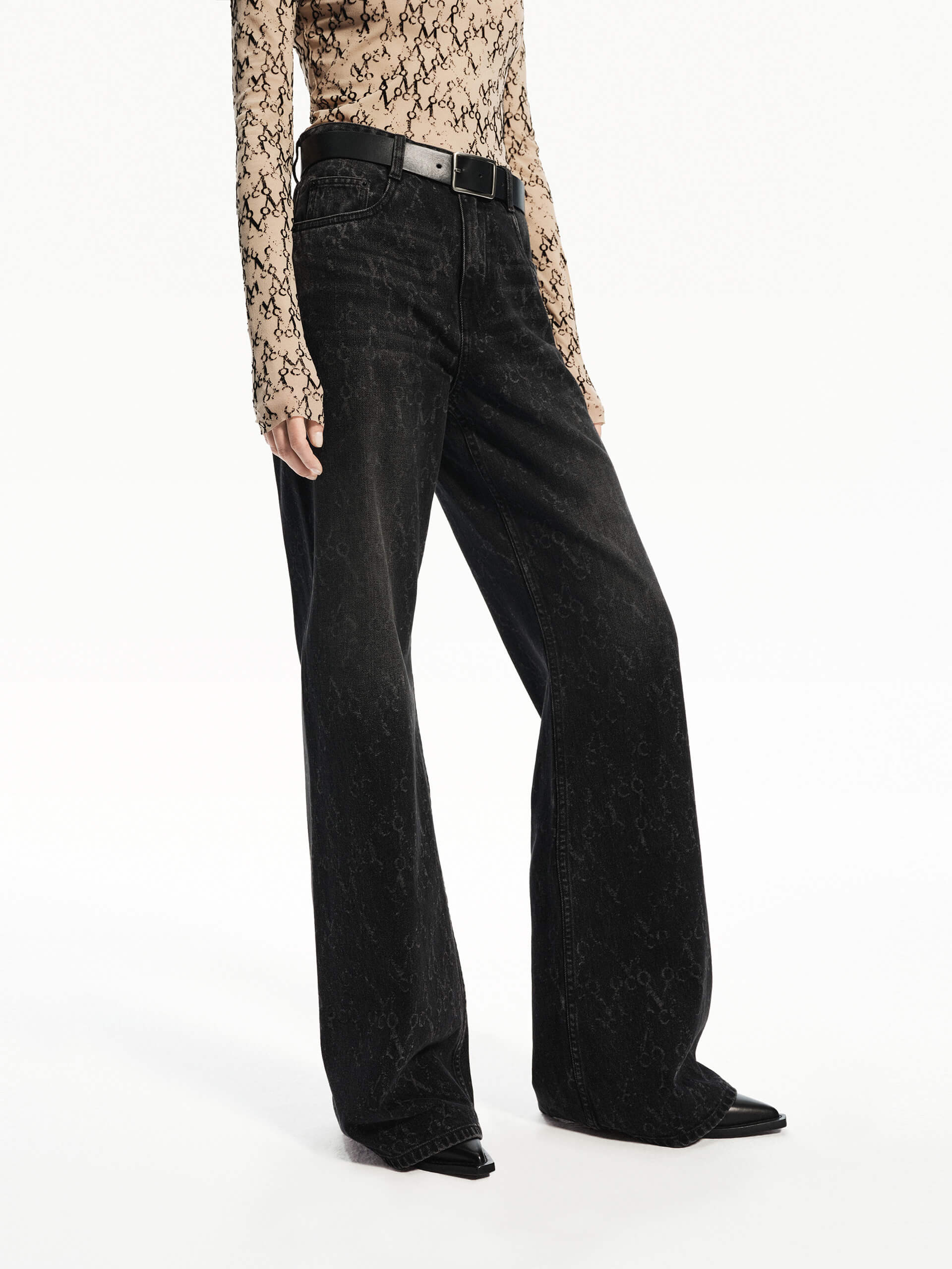 Distressed High Waist Monogram Flare Jeans for Women - Vintage Retro Stretch Denim Pants | Perfect for Casual Outfits, Date Nights & Music Festivals