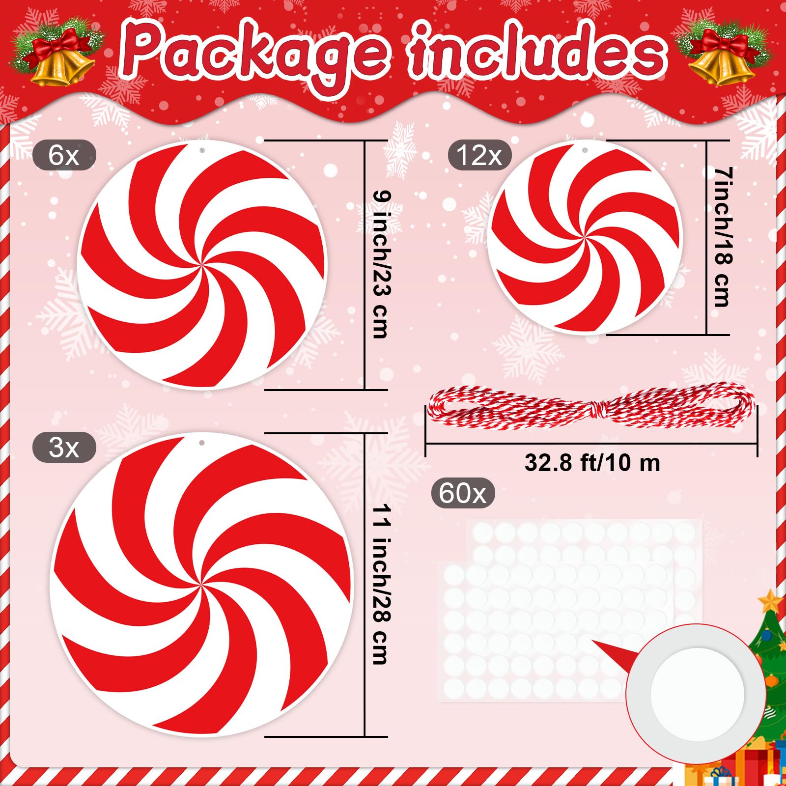 21 Pcs Peppermint Candy Cutouts - Christmas Decor for Classroom & Home Parties