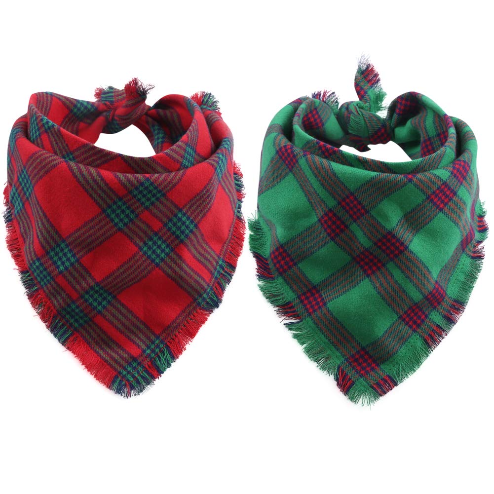 2 Pack Christmas Plaid Reversible Dog Bandana - Triangle Bib Scarf for Small Medium Large Dogs & Cats - Holiday Pet Accessories for Christmas Photos & Family Gatherings