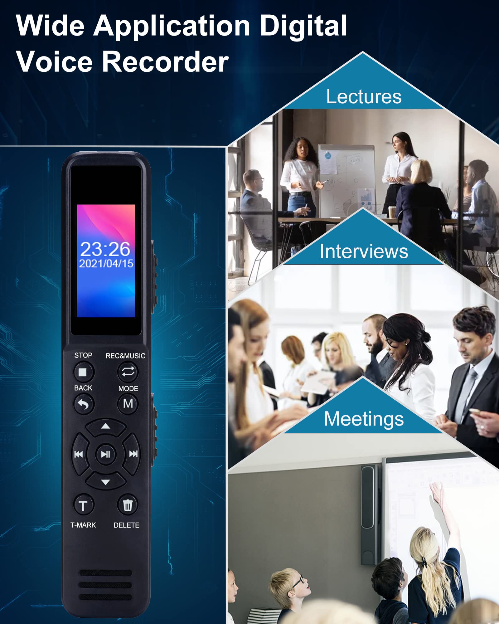Upgraded Digital Voice Recorder with Voice Activation & USB Charging - Compact MP3 Audio Recorder for Lectures, Meetings, Interviews - Perfect for Students, Journalists & Professionals