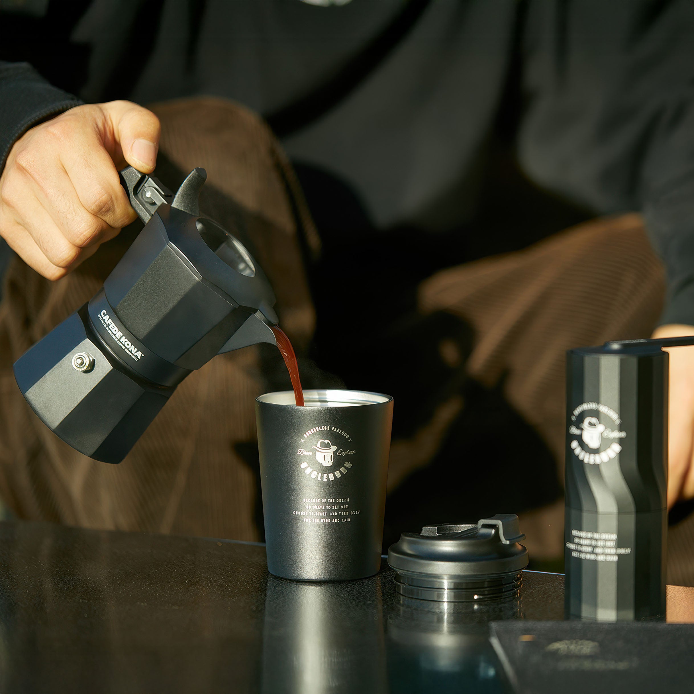 Portable Travel Coffee Kit with Moka Pot & Manual Grinder - Compact Espresso Maker Set for Camping, Hiking & Outdoor Adventures