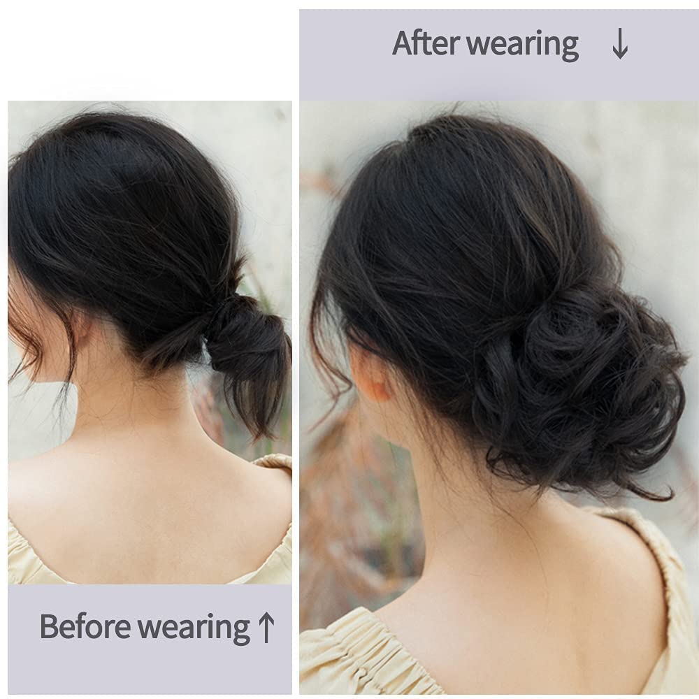 SEVAM 2-Pack Messy Hair Bun Extensions for Women - Elastic Rubber Band Hairpiece, Synthetic Hair Scrunchies in Natural Black - Perfect for Updos, Ponytails & Everyday Hairstyles