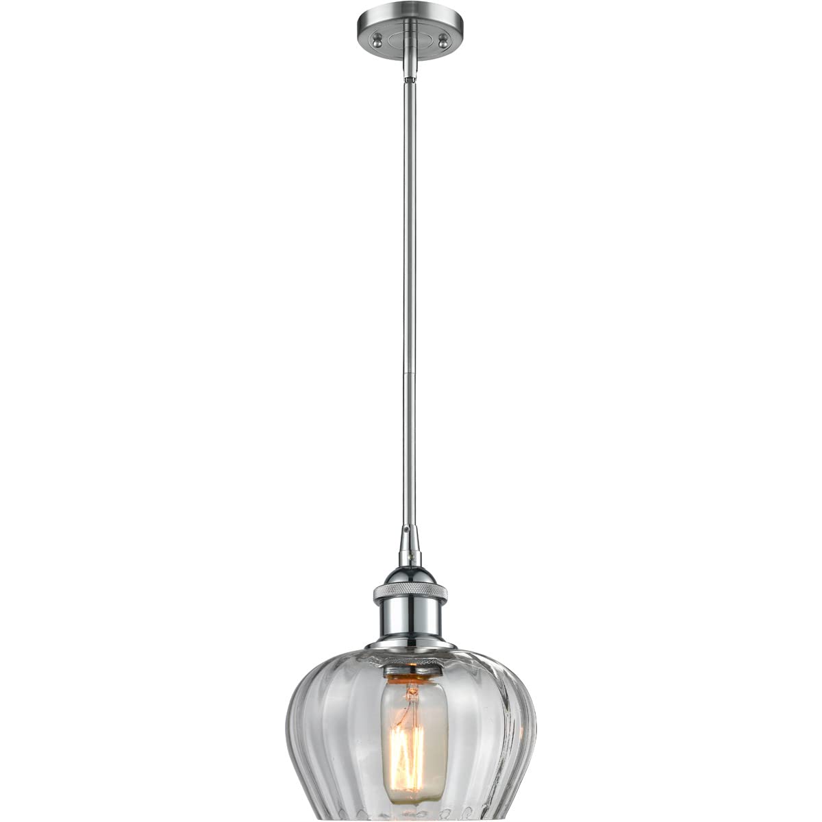 Vintage Dimmable LED Pendant Light - Polished Chrome Finish, 1-Light Hanging Fixture for Kitchen Island, Dining Room & Bar Counter | Energy Efficient Modern Lighting