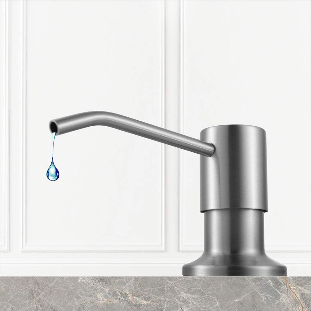 Stainless Steel Built-in Kitchen Sink Soap Dispenser - 17oz Brushed Nickel Lotion & Soap Dispenser for Bathroom & Kitchen | Modern Touch-Free Design for Hygienic Hand Washing