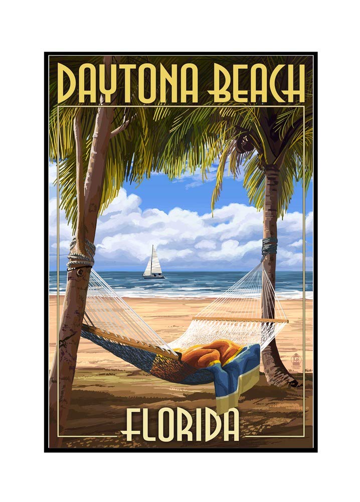 Florida Daytona Beach Tropical Palms & Hammock Wall Art - 24x36 Framed Gallery Wrapped Canvas Painting - Perfect for Beach House Decor, Living Room & Coastal Themed Spaces