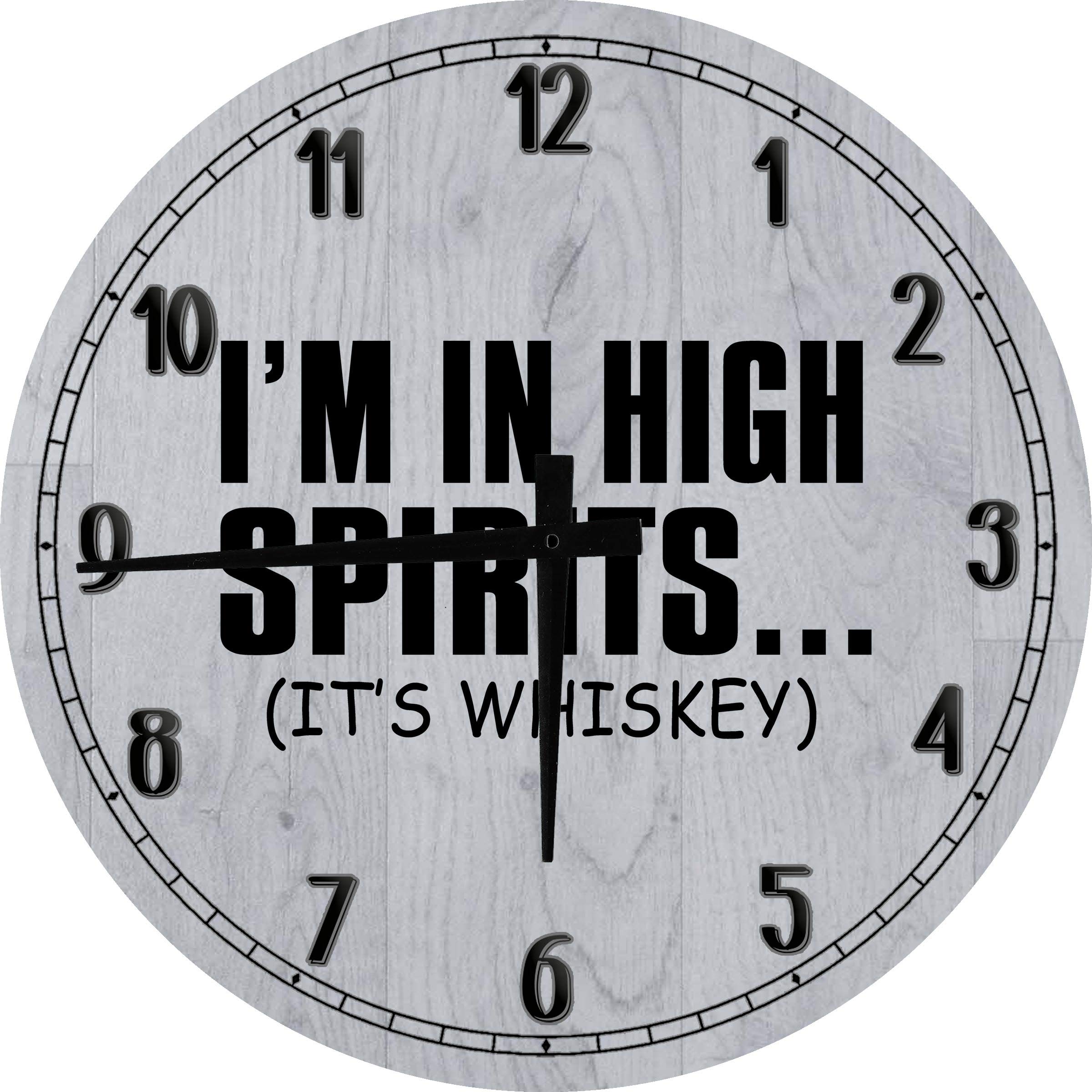 24 Inch Gray Whisky Funny High Spirits Wall Clock - Battery Operated Round Bar Art Decor for College Humor, Party Life, and Home Office