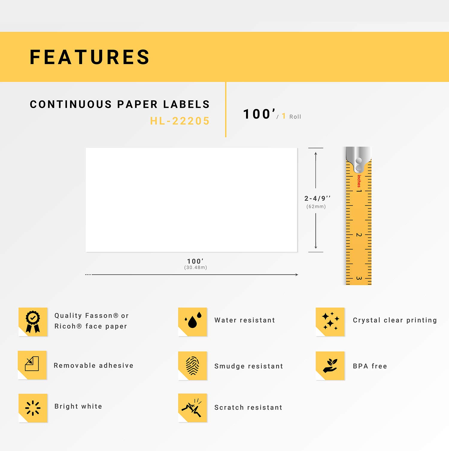 HOUSELABELS Compatible with Brother QL DK-2205 Label Printer - 12 Rolls of 2-4/9