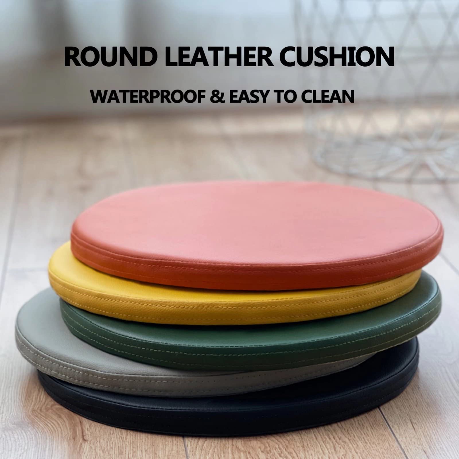 **Round Memory Foam Seat Cushions for Stools & Patio Chairs – Waterproof, Stain-Resistant, Durable Leather Cover – Easy to Clean (Yellow) – Perfect for Outdoor Furniture, Kitchen Bar Stools & Garden Seating**