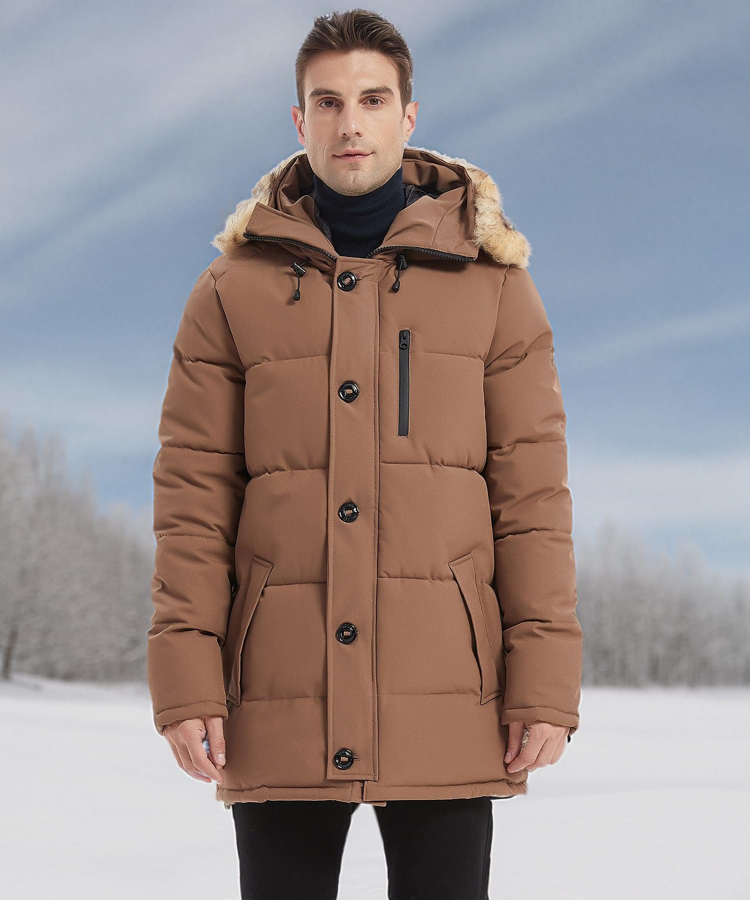 PUREMSX Men's Winter Coat - Windproof, Insulated Thick Outdoor Padded Parka Jacket for Cold Weather | Perfect for Snowboarding, Skiing & Hiking