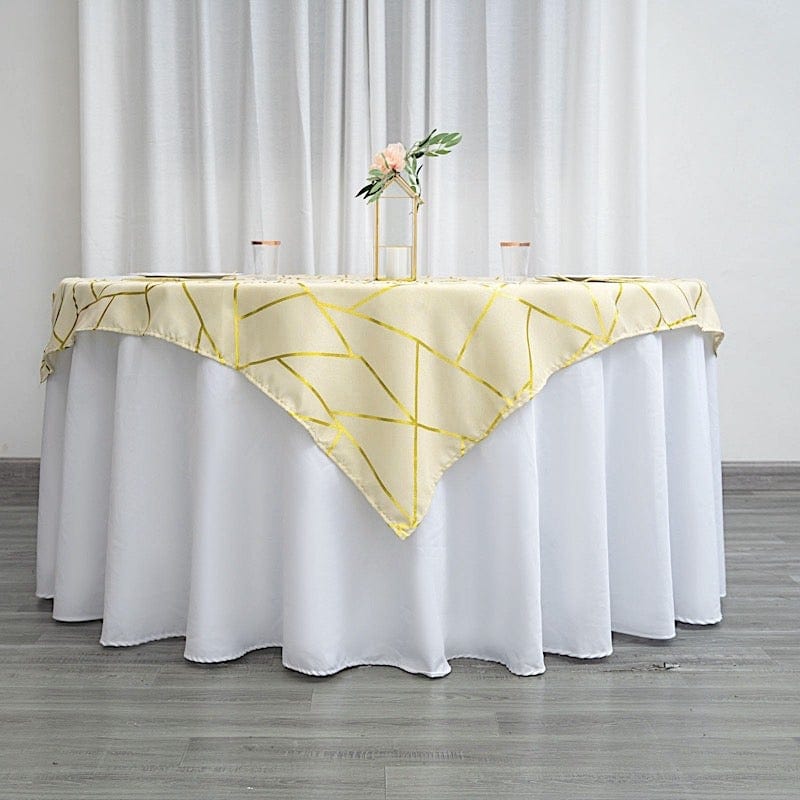 54x54 Inch Polyester Square Table Overlay with Metallic Geometric Design - Perfect for Wedding, Party, and Home Decor