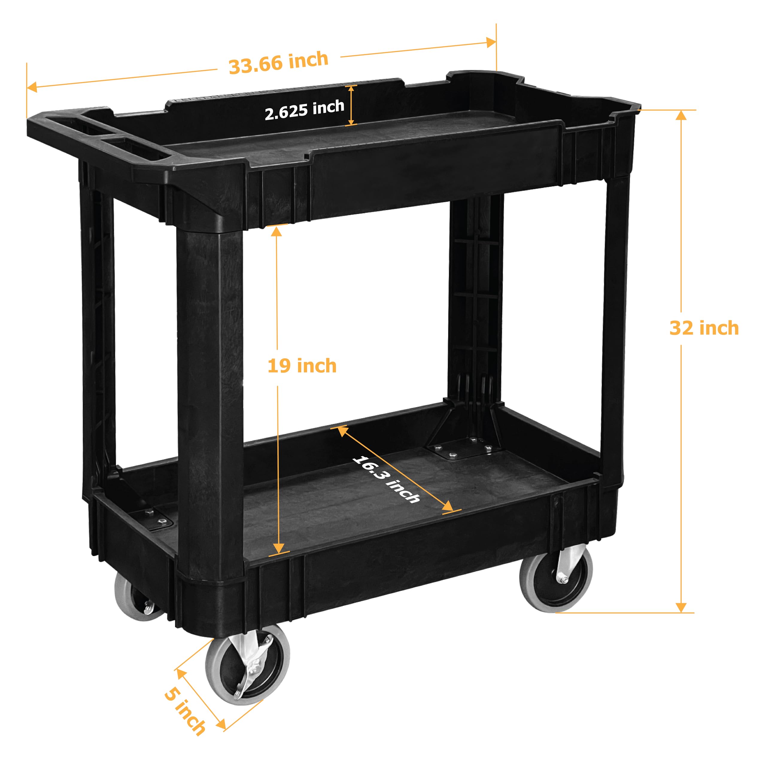 Olympia Tools 2-Shelf Rolling Utility Cart 500lbs Capacity - Heavy Duty for Warehouse & Garage