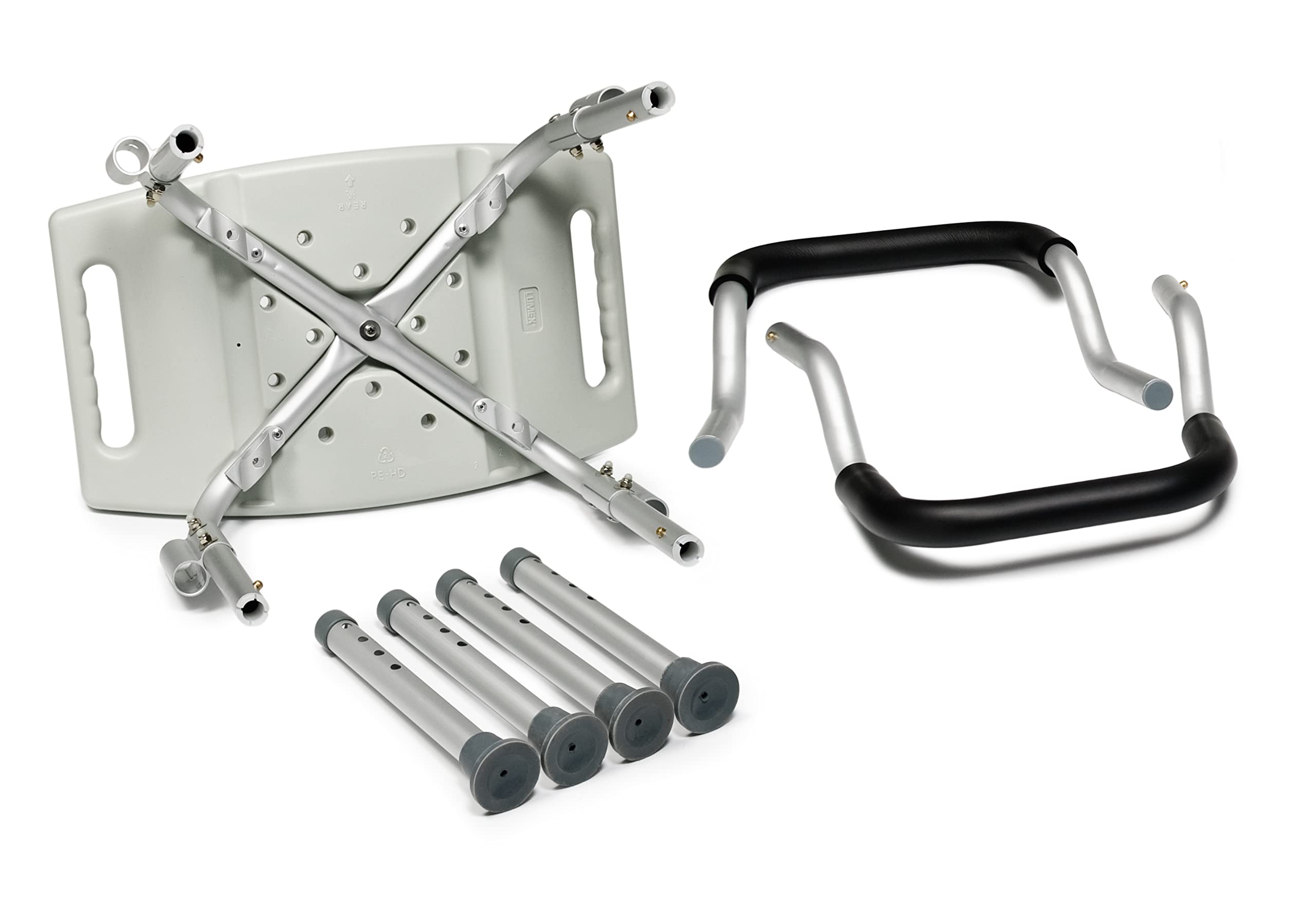 Graham-Field 7931RA Lumex Platinum Collection Bath Seat with Support Arms - Standard Grey Shower Chair for Adults (350 lbs Capacity) - Pack of 4 - Ideal for Elderly Care, Post-Surgery Recovery & Accessible Bathing