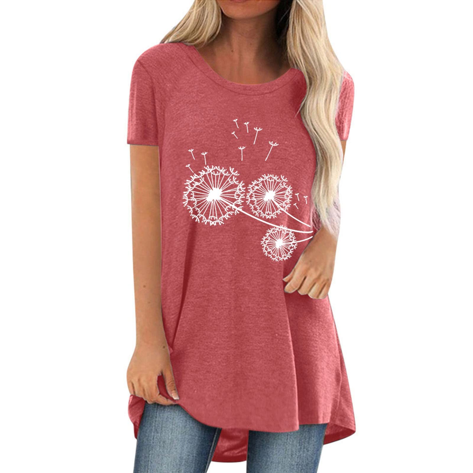 Women's Floral Short Sleeve Round Neck Blouse - Casual Summer T-Shirt with Elastic Bottom for Work, Date & Vacation | Comfortable Ladies Tops