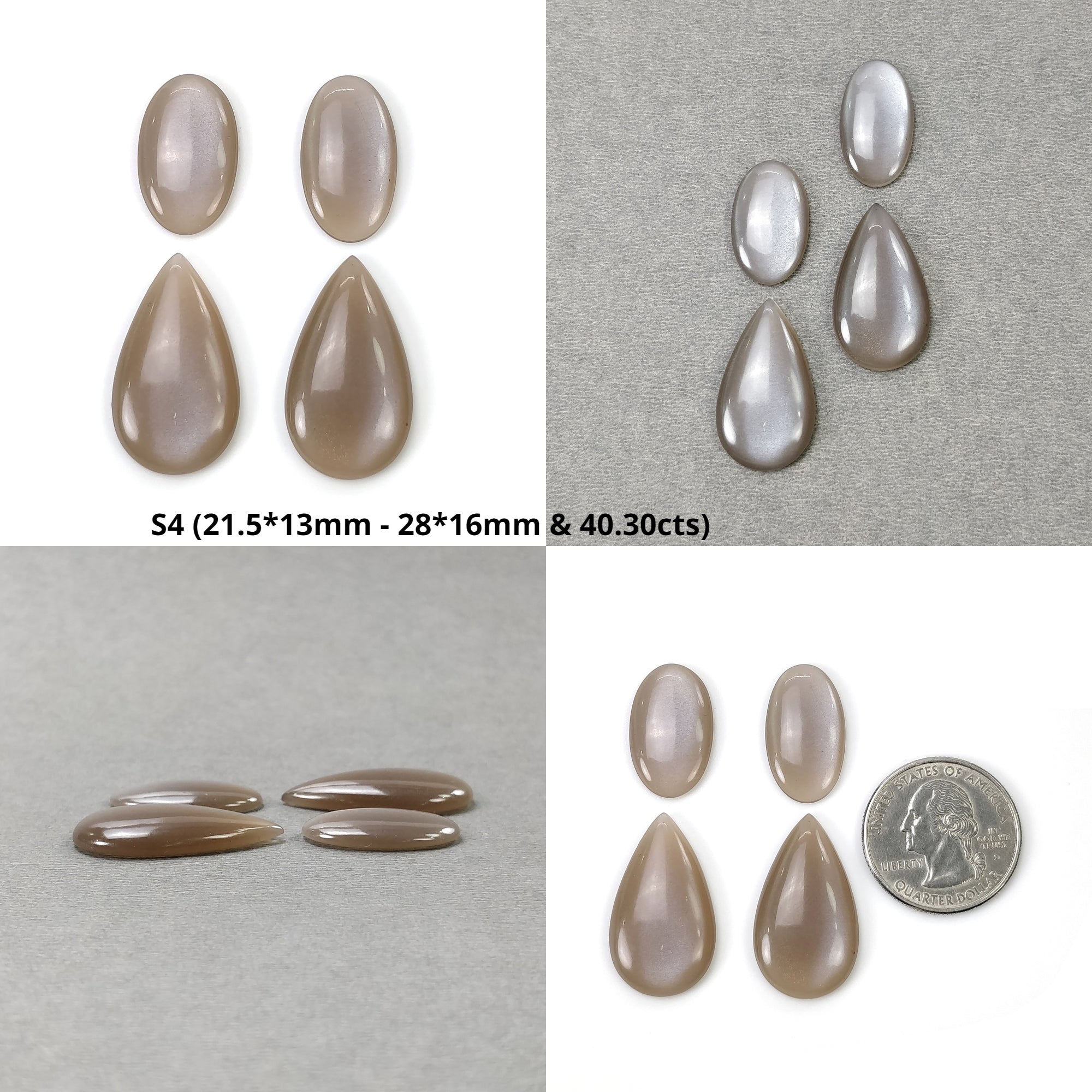 Natural Brown Moonstone Gemstone Cabochon - Untreated, Unheated Oval & Pear Cushion Shape (3pcs or 4pcs) for Jewelry Making, Wire Wrapping & Healing Crystal Collection