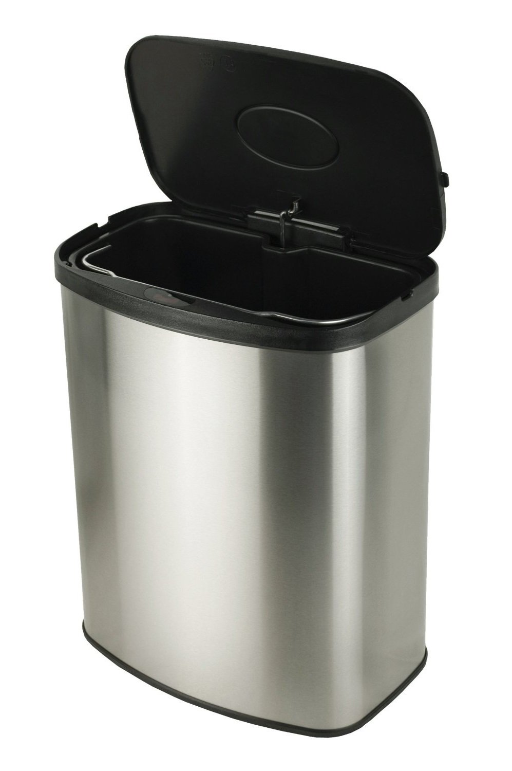 NINESTARS Automatic Touchless Infrared Motion Sensor Trash Can Combo Set - 13 Gal (50L) & 2 Gal (8L) Stainless Steel Base, Oval & Rectangular with Silver/Black Lid - Perfect for Kitchen, Bathroom & Office Waste Disposal