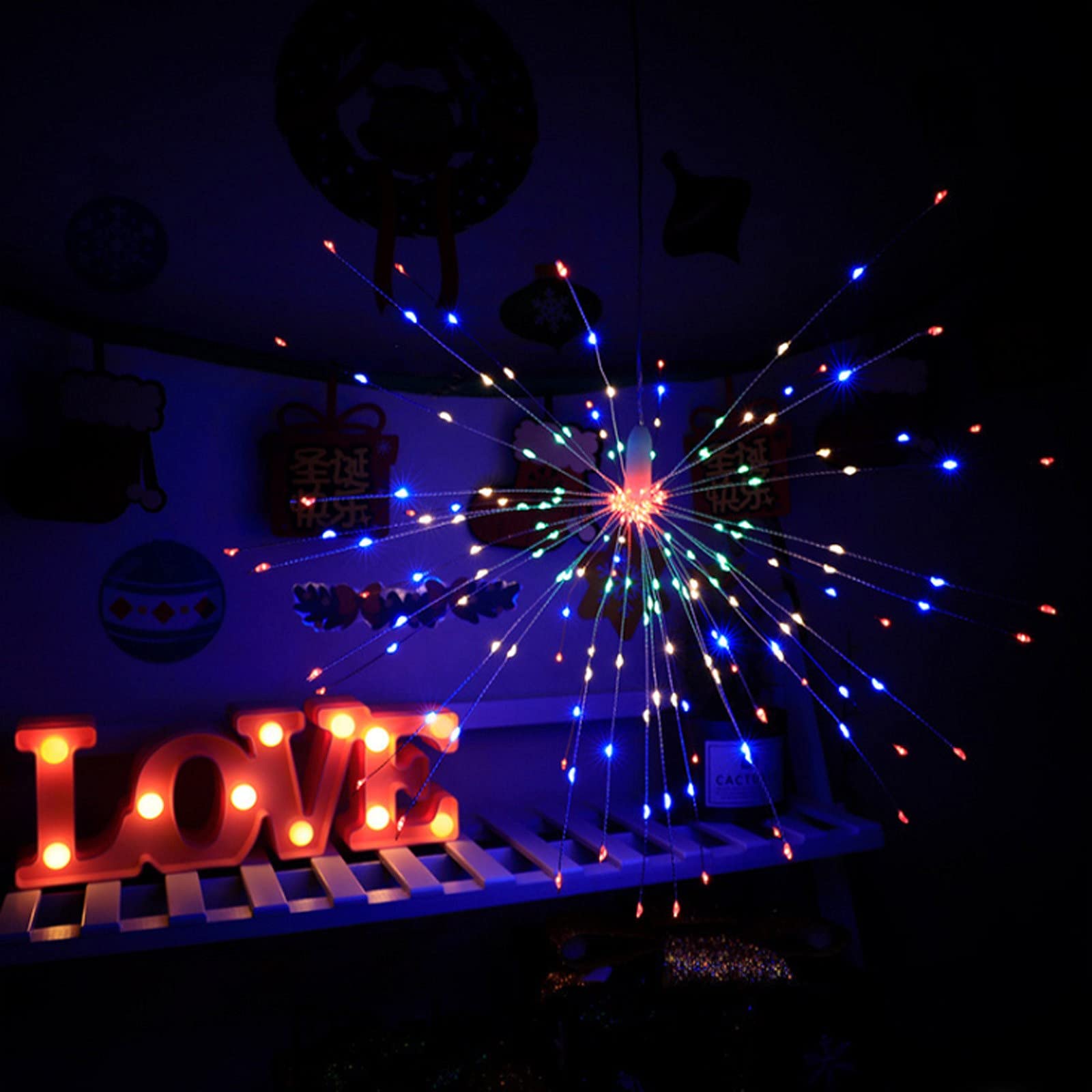120 Pcs LED Copper Wire Starburst Fairy Lights with Remote - 8 Modes Battery Operated Hanging Sphere Lights for Christmas, Wedding, Party & Ceiling Decorations - Indoor/Outdoor Starry Lighting Decor