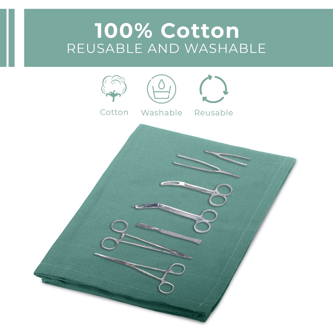 Avalon 100% Cotton Surgical Huck Towels - Pack of 12 (16x27 Inches) | Lint-Free Multi-Purpose Cleaning Cloths | Ideal for Hospitals, Clinics, Home Cleaning & Automotive Use | Green
