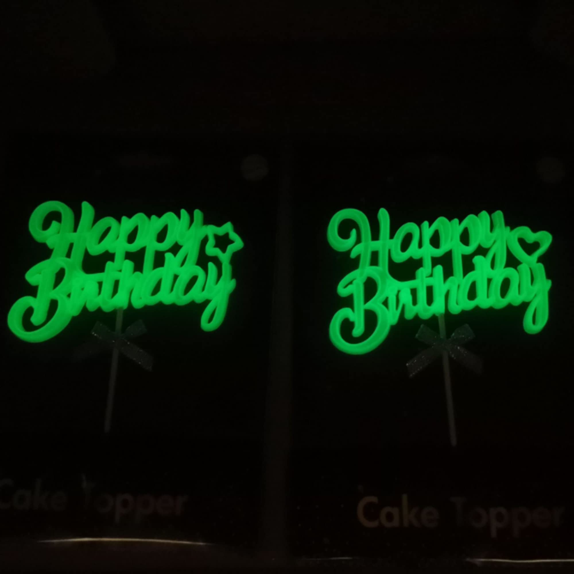 Glow Party Neon Birthday Cake Toppers - 3D Green Happy Birthday Cake Decorations for Birthday Parties, Night Events & Glow-in-the-Dark Celebrations