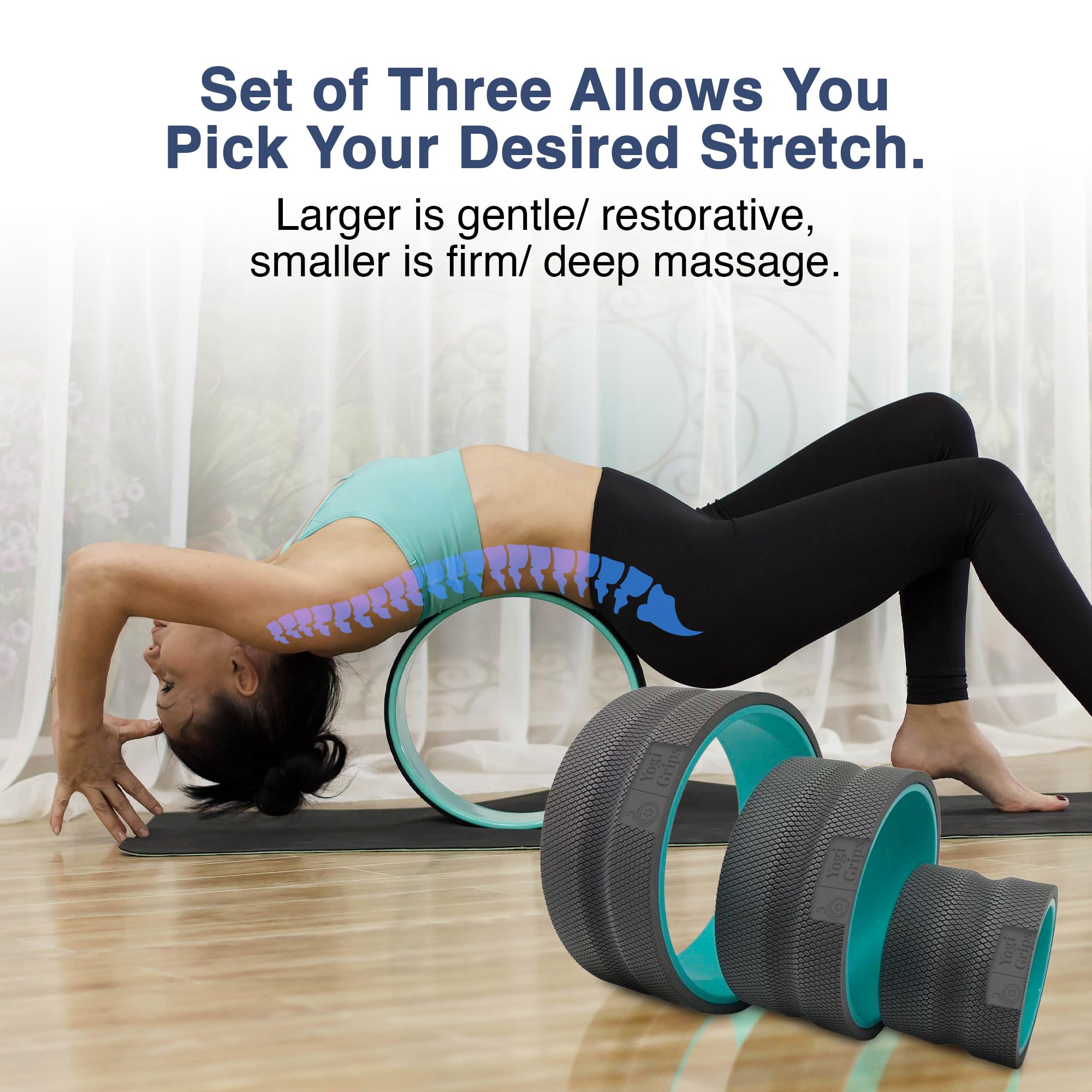 Foam Padded Back Roller Wheel with Spine Cradle - Deep Tissue Massage Tool for Back Pain Relief & Muscle Stretching - Set of 4 - Perfect for Yoga, Physical Therapy & Post-Workout Recovery