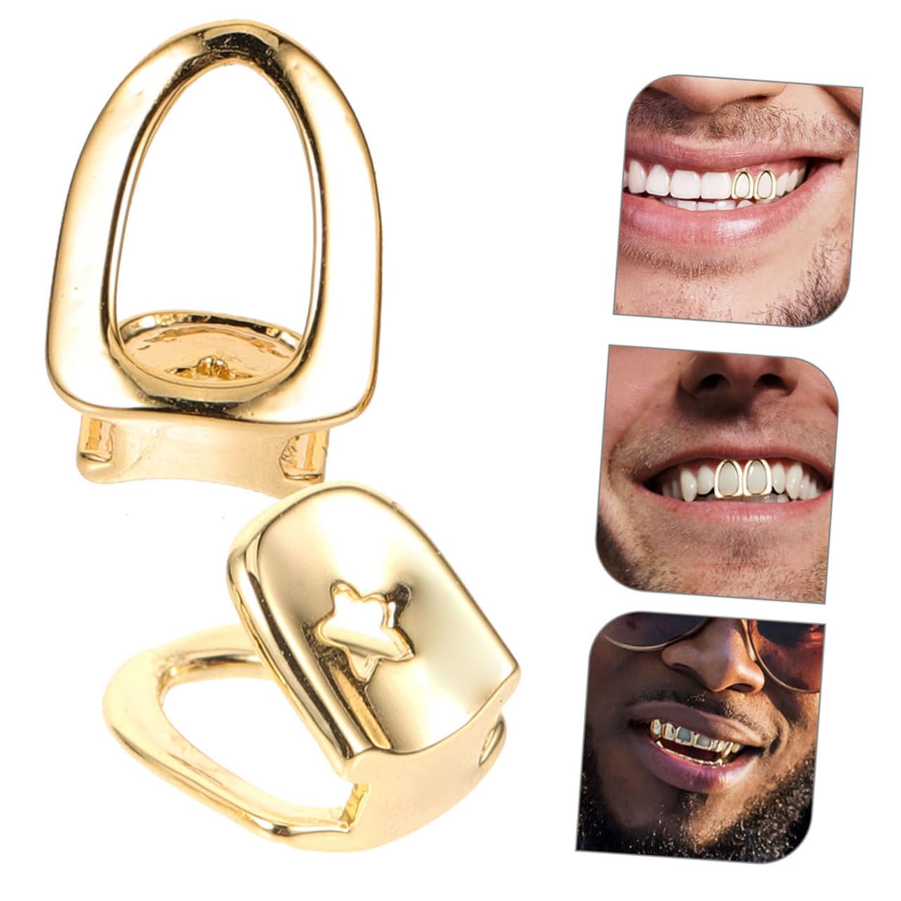 Totority 4pcs Copper Metal Teeth Grills Set - Lightweight Shiny Rapper Grillz for Hip Hop Parties, Concerts & Special Events - Perfect for Rappers, Performers & Fashion Accessories