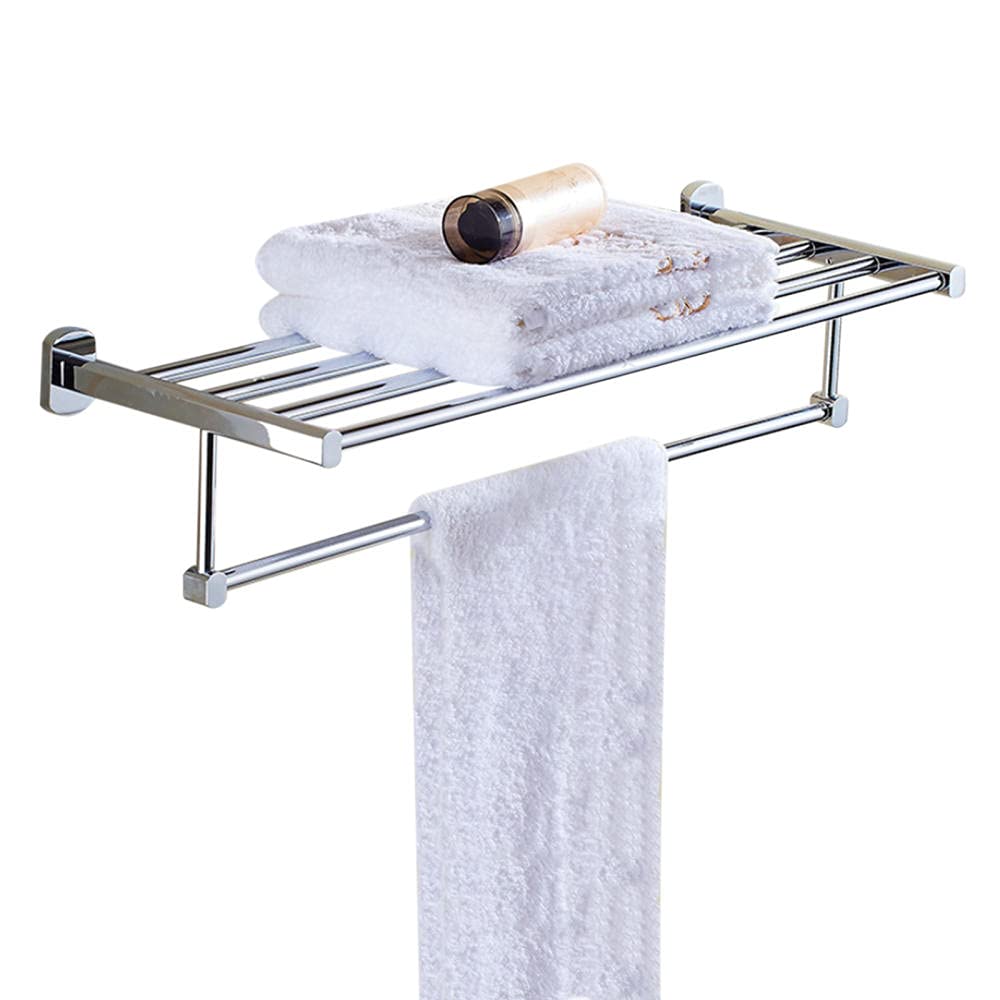 No Drill Self-Adhesive Wall Mounted Towel Rack - Rust-Proof Copper Bathroom Towel Shelf (550mm, Silver) | Perfect for Toilet, Bathroom & Spa Organization