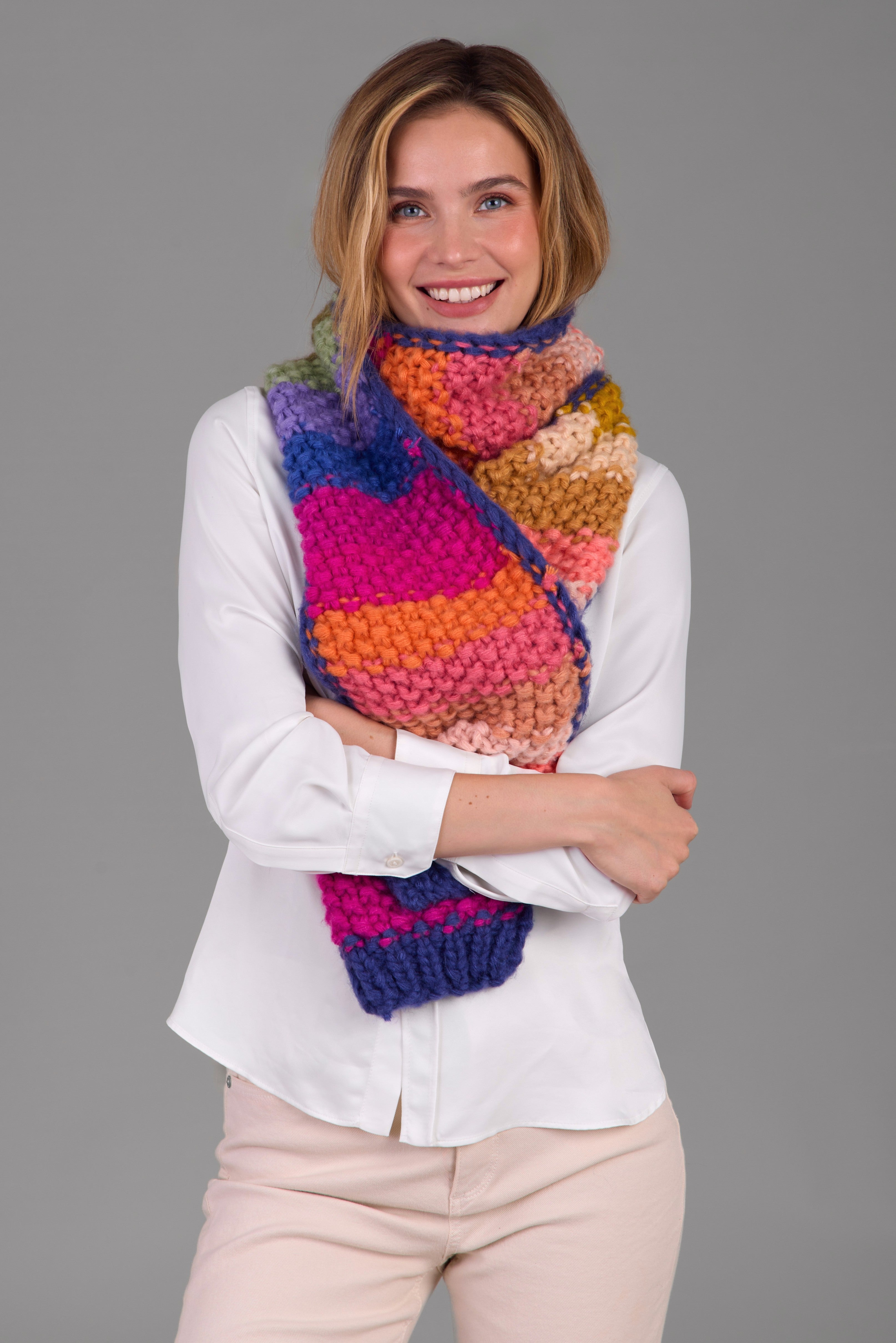 Rainbow Chunky Knit Scarf - Soft Warm Winter Scarf for Women & Men - Perfect for Cold Weather, Outdoor Activities & Fashion Accessories