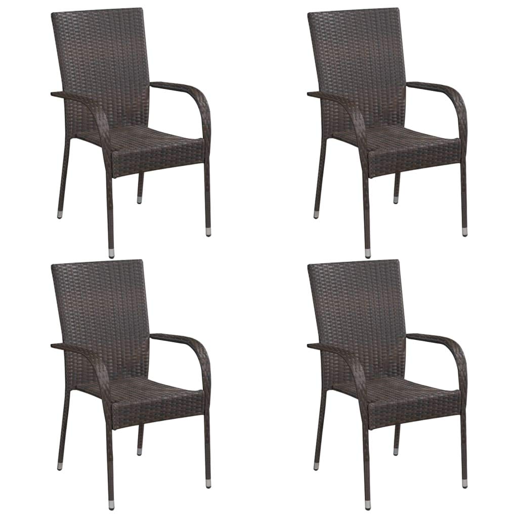 Stackable 4-Piece Brown Poly Rattan Outdoor Lounge Chair Set - Patio, Balcony, Garden & Porch Furniture for Relaxing & Entertaining