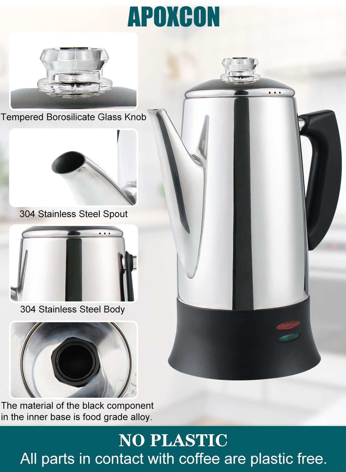 12 Cup Electric Coffee Percolator - ETL Approved Stainless Steel Coffee Maker with Heat-Resistant Glass Knob | Classic Cordless Design for Home, Office & Camping Use