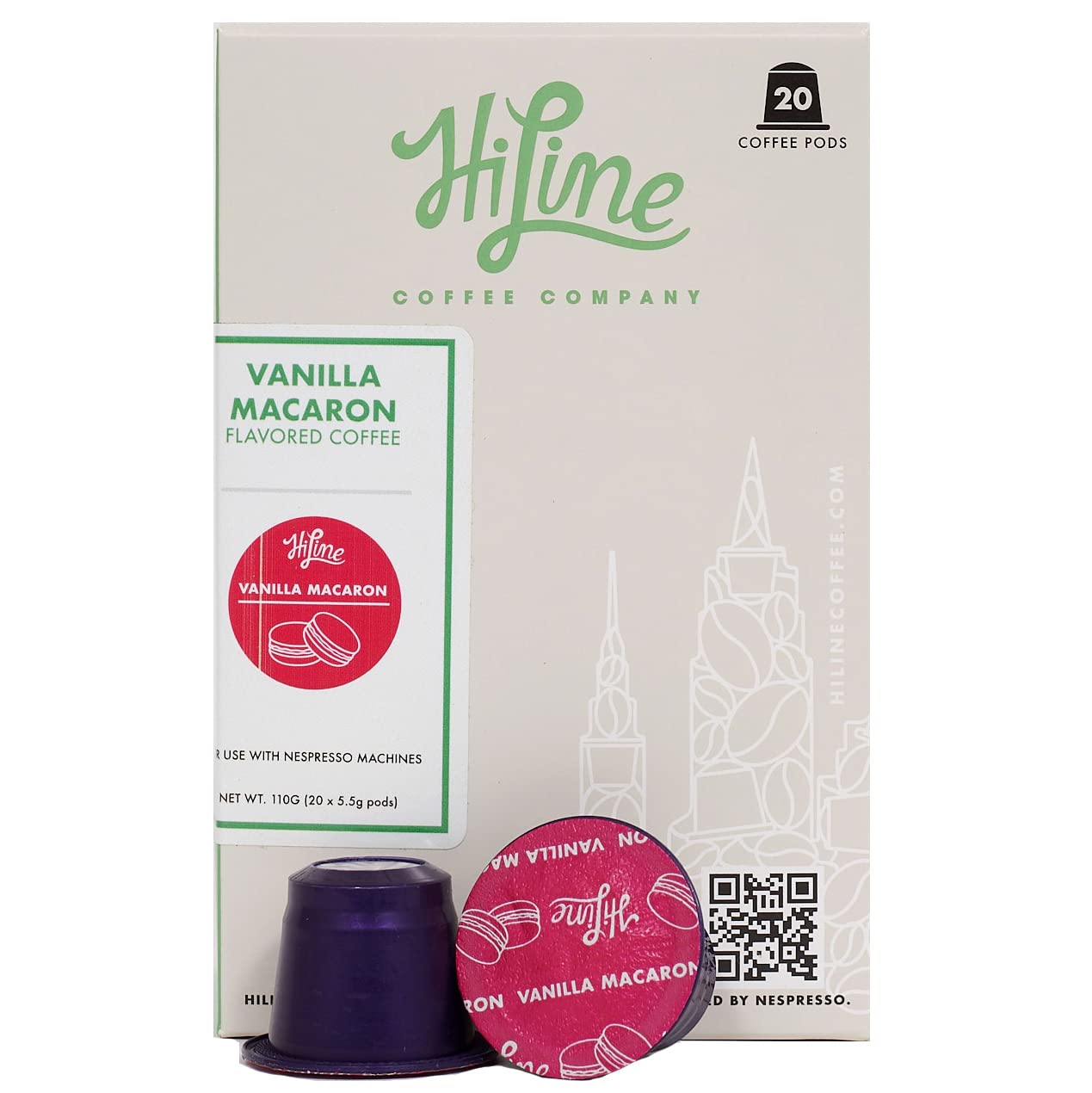 HiLine Espresso Coffee Pods - Vanilla Macaron Flavored Single Serve Capsules (20 Count), Compatible with Nespresso Original Line Machines | Perfect for Home, Office & Gifts