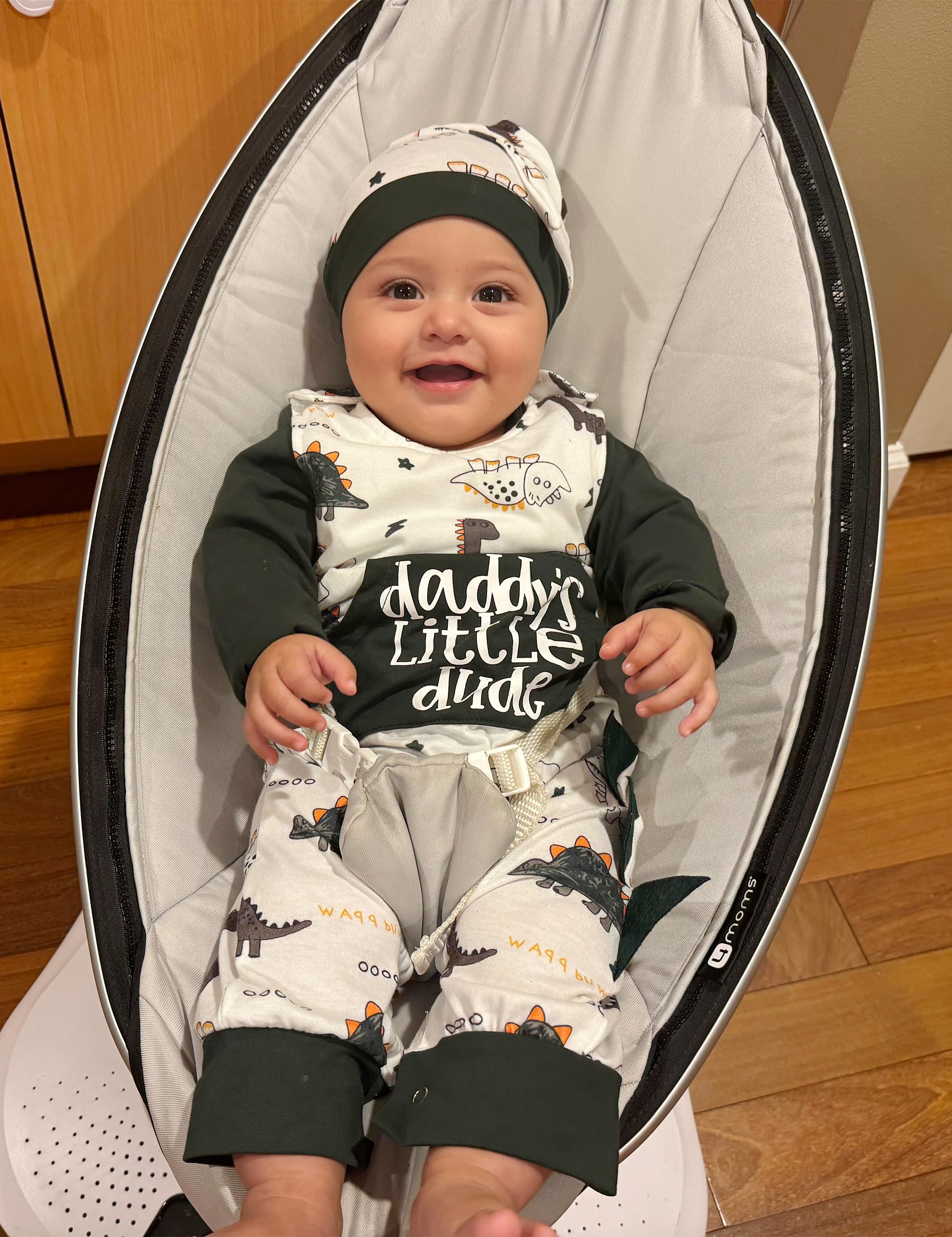 3-Piece Baby Boy Outfits Set - Dinosaur Romper with Long Sleeves & Hat | Cute Newborn Clothes for Boys | Perfect for Playtime, Photo Shoots & Daily Wear