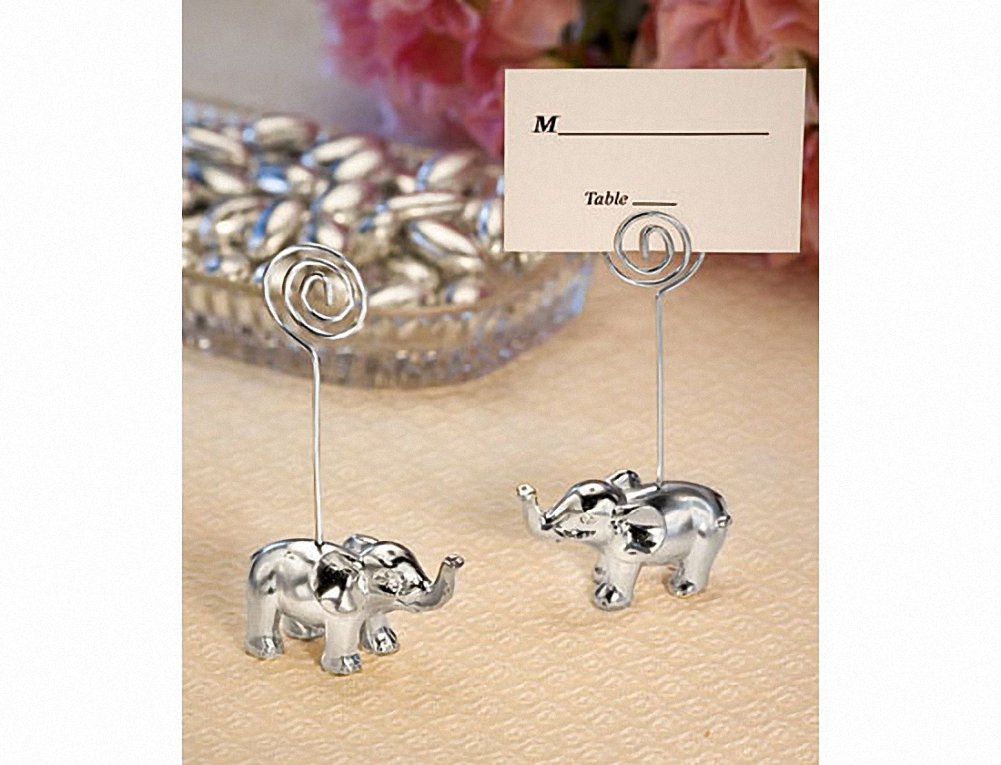 FashionCraft 5356 Silver Finish Elephant Place Card Holders - Elegant Gray Table Decor for Weddings, Parties & Events
