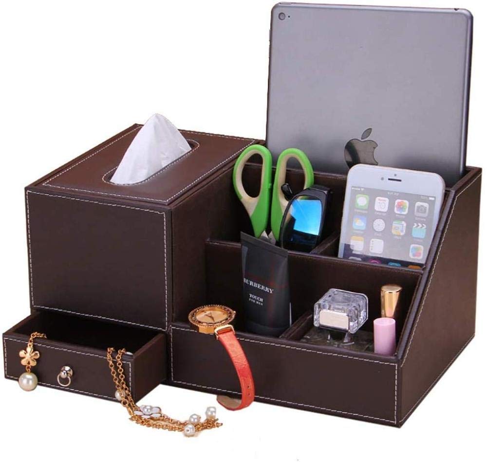 Premium Leather Desk Organizer - Multifunctional Pen Holder, Pencil Pot & Cosmetic Storage Box | Stylish Brown Office & Home Decor for Workspace Organization
