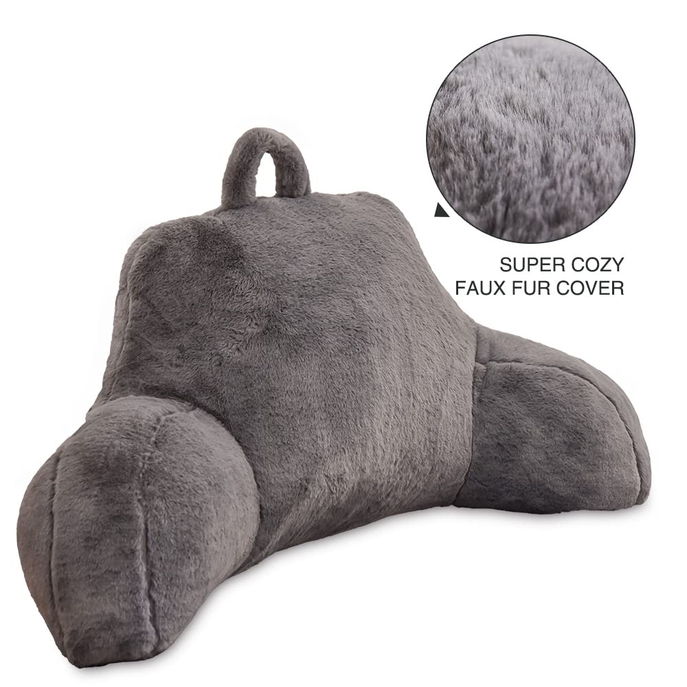 Btrgiot Large Reading Pillow with Arms - Adjustable Bed Wedge & Backrest Cushion for Adults - Grey Back Support Pillow for Sitting Up in Bed, Reading, Watching TV, and Relaxing
