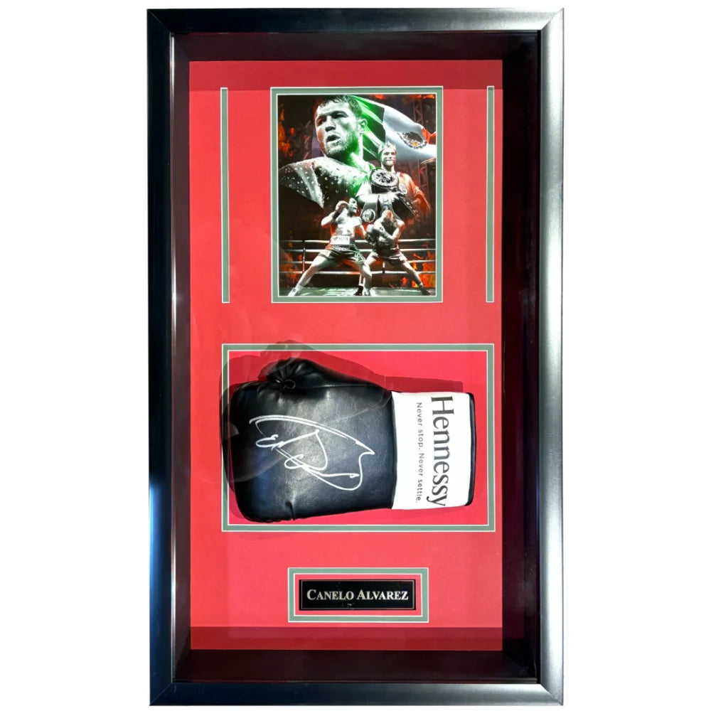 Authentic Canelo Alvarez Autographed Boxing Glove & Photo Collage - Framed with JSA COA - Perfect for Boxing Fans & Sports Memorabilia Collectors