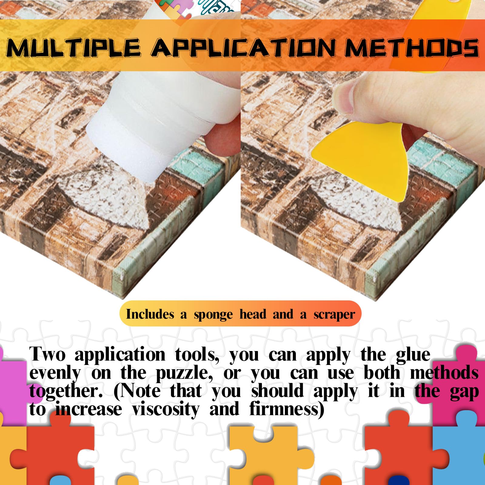 Premium Puzzle Glue Kit with Sponge Head Applicator - Permanent Adhesive for Jigsaw Puzzles, Diamond Painting & DIY Crafts - Non-Toxic, Clear Drying & High Shine Finish - Perfect for Framing, Preserving Artwork & Craft Projects