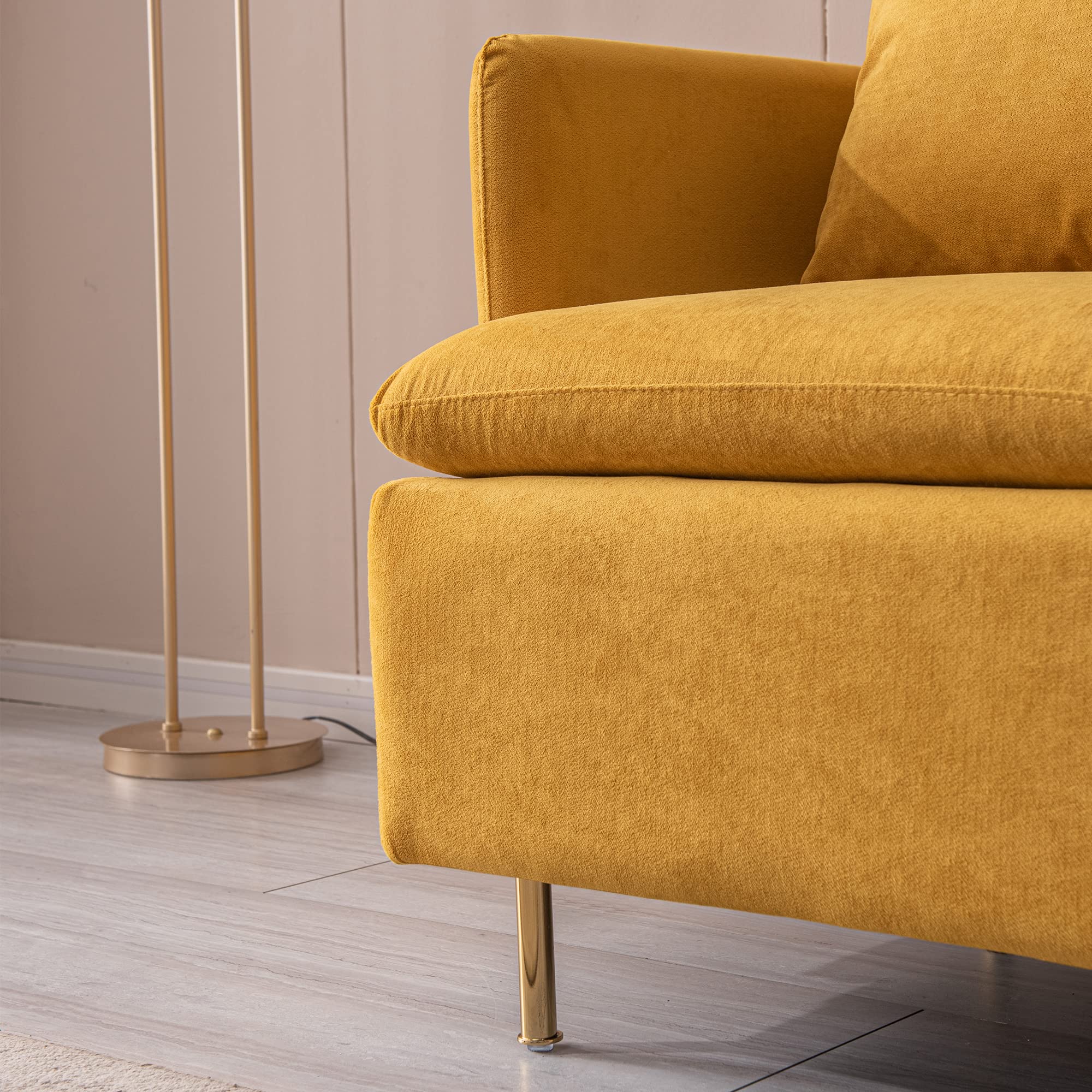Kevinplus Modern Accent Chair - Mid-Century Armchair with Gold Metal Legs & Cotton Linen Fabric in Yellow | Comfortable Living Room, Bedroom Lounge Chair | Perfect for Reading Nook, Home Office, or Cozy Corner Decor